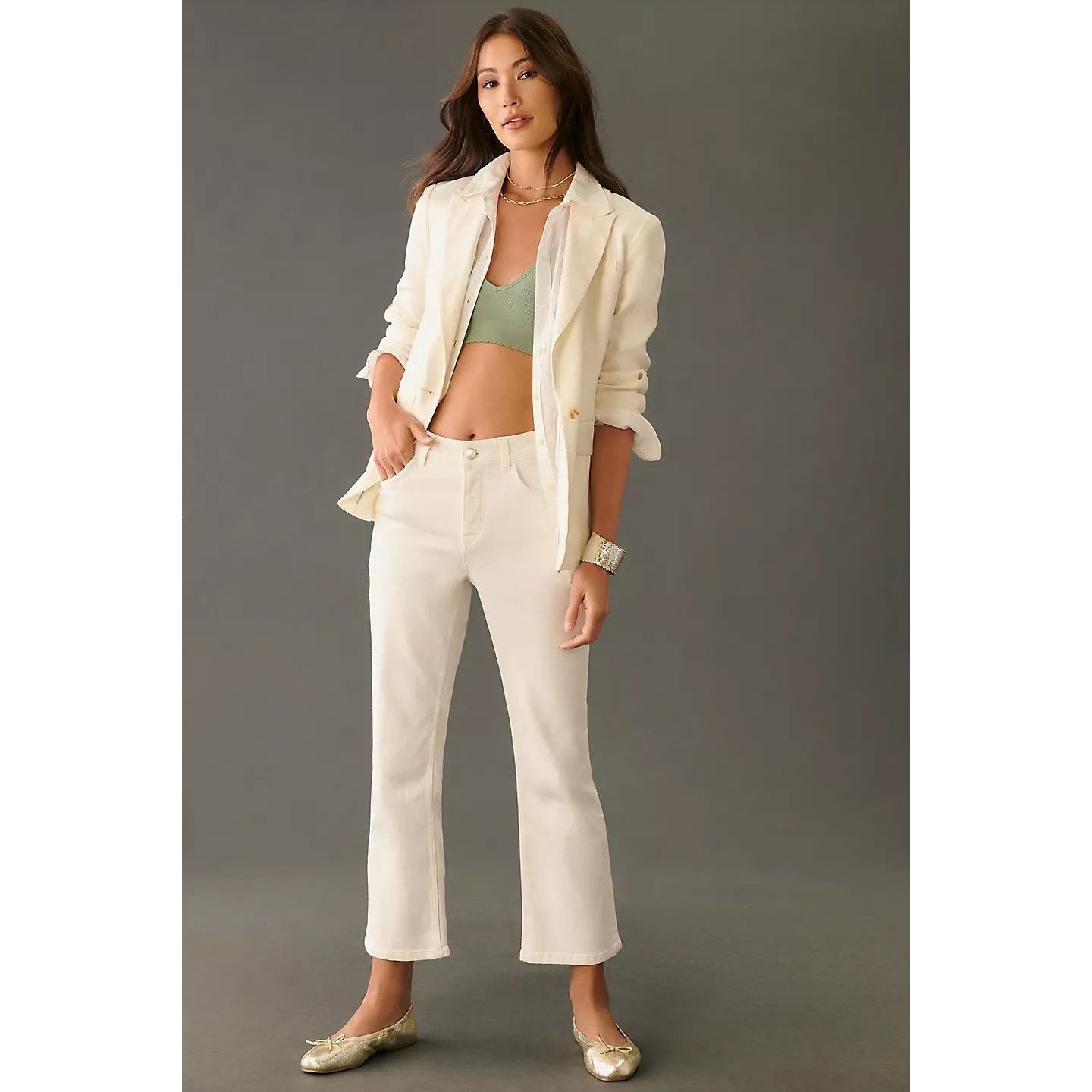 Anthropologie NWT Pilcro The Yaya Mid-Rise Crop Flare Jeans $148 WHITE 23T Size 23" - 1 Thumbnail