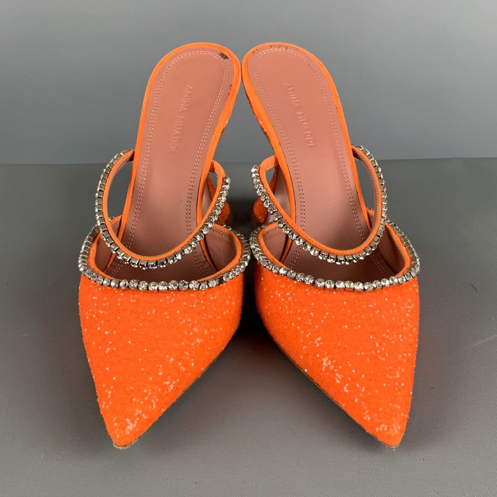 Amina Muaddi AMINA MUADDI Orange Silver Glitter Mules Pumps Women Size 8 Size US 8 / IT 38 - 4 Thumbnail