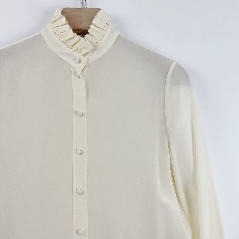 Saint Laurent Paris Saint Laurent ParisLong Sleeve Shirt in Beige with Wood Ea Size XXS / US 00 / IT 34 - 6 Thumbnail