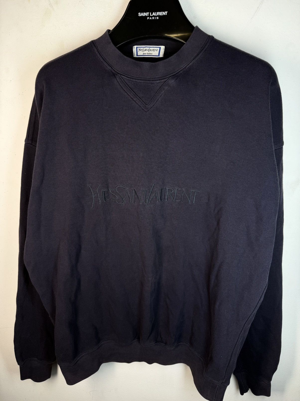 Yves Saint Laurent 90’s YSL Sweatshirt Big Logo YSL Sweater Navy Size US M / EU 48-50 / 2 - 17 Thumbnail
