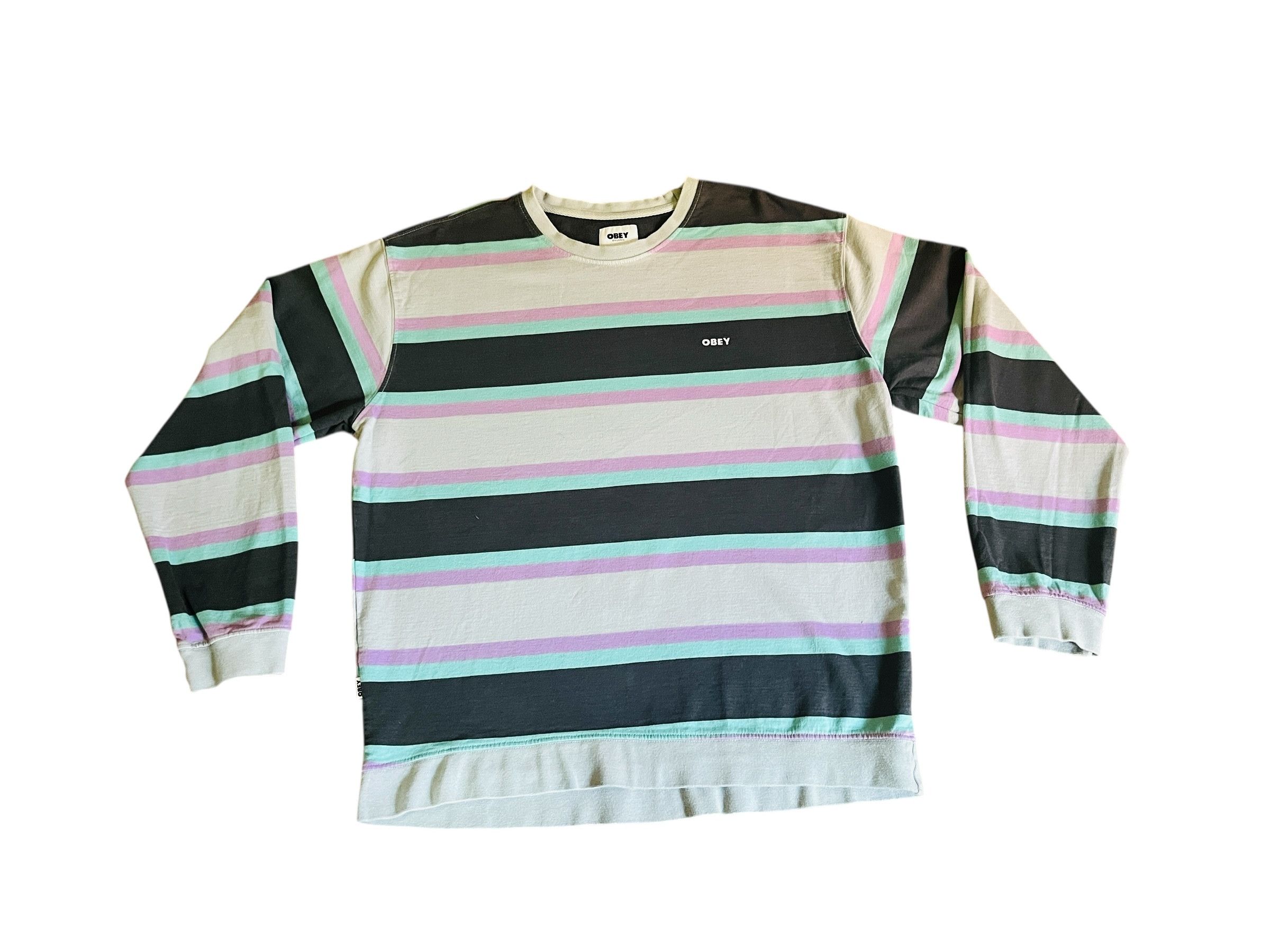 Obey OBEY Striped Crew Neck Sweatshirt Mens Medium Multicolor Size US M / EU 48-50 / 2 - 1 Thumbnail