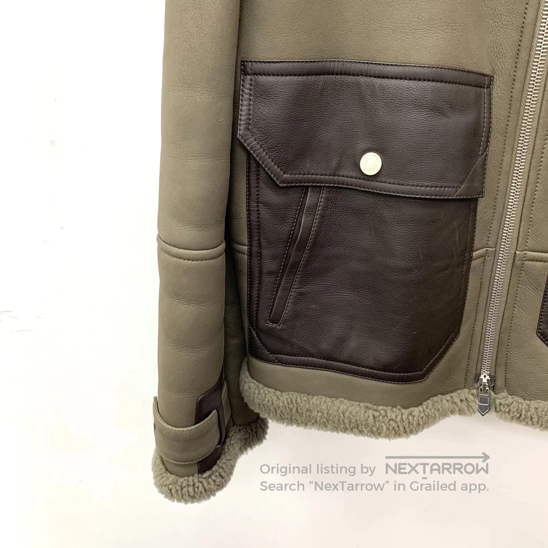 Hermes Hermes Brown and green sheepskin collar zippered long-slee Size US M / EU 48-50 / 2 - 4 Thumbnail