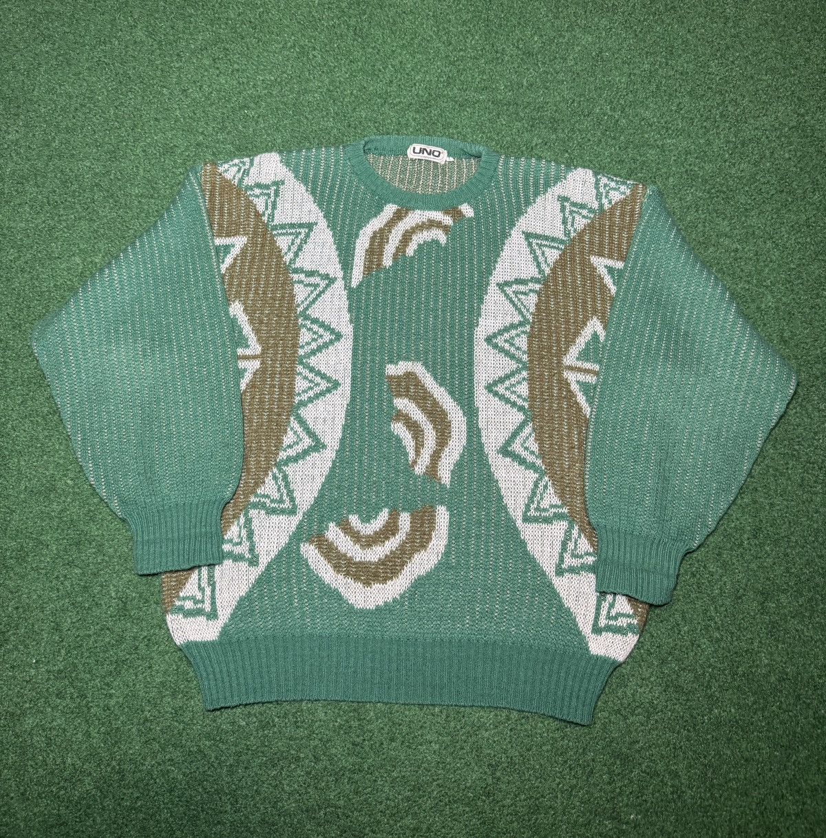 Vintage Vintage 80s Uno Florence Wool Geometric Grandpa Lrg Sweater Size US L / EU 52-54 / 3 - 1 Thumbnail