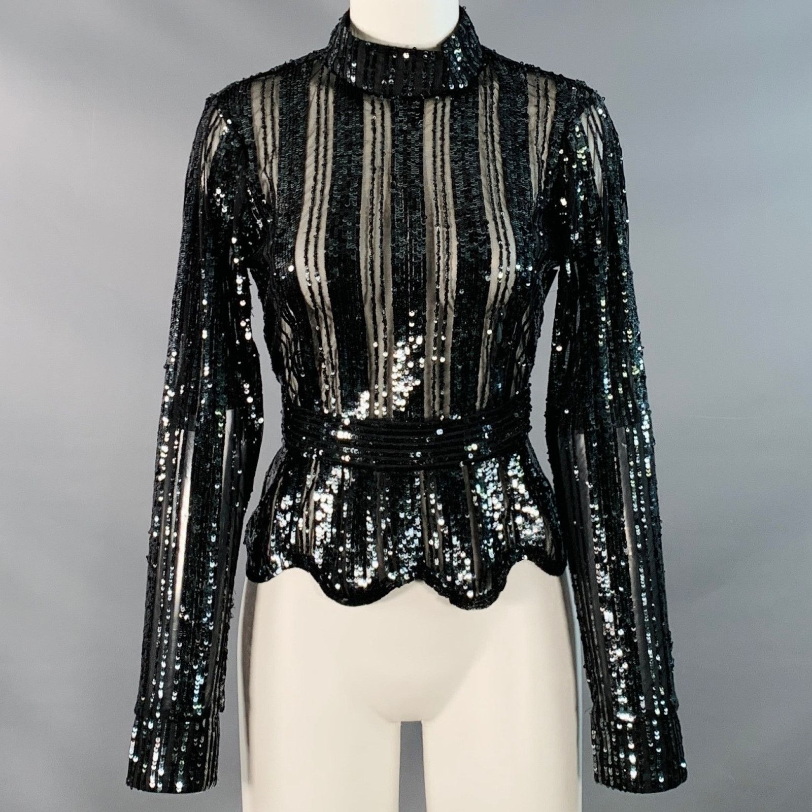 Derek Lam 10 Crosby 6 Black Polyester Sequined Stripe Mock Neck Dress Top Size M / US 6-8 / IT 42-44 - 1 Thumbnail
