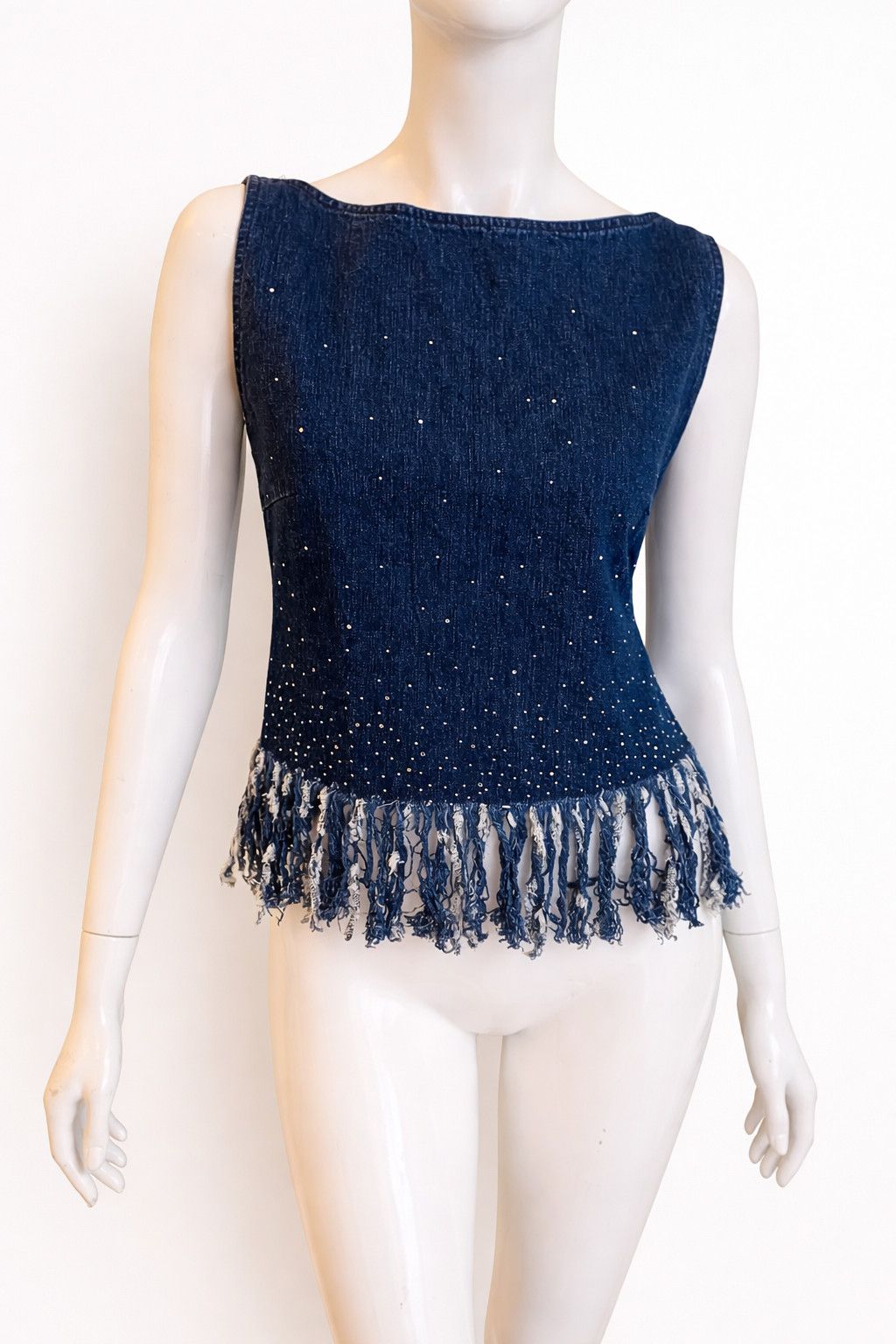 Fendi Fendi Fringe Rhiestone Denim Bustier Fringe Tee Top - Small Size S / US 4 / IT 40 - 1 Thumbnail