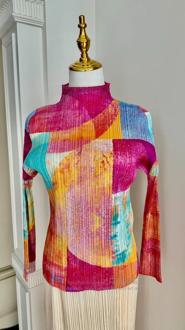 Issey Miyake Issey Miyake Oil Painting Half Turtleneck Top Pink Color-b Size L / US 10 / IT 46 - 1 Thumbnail