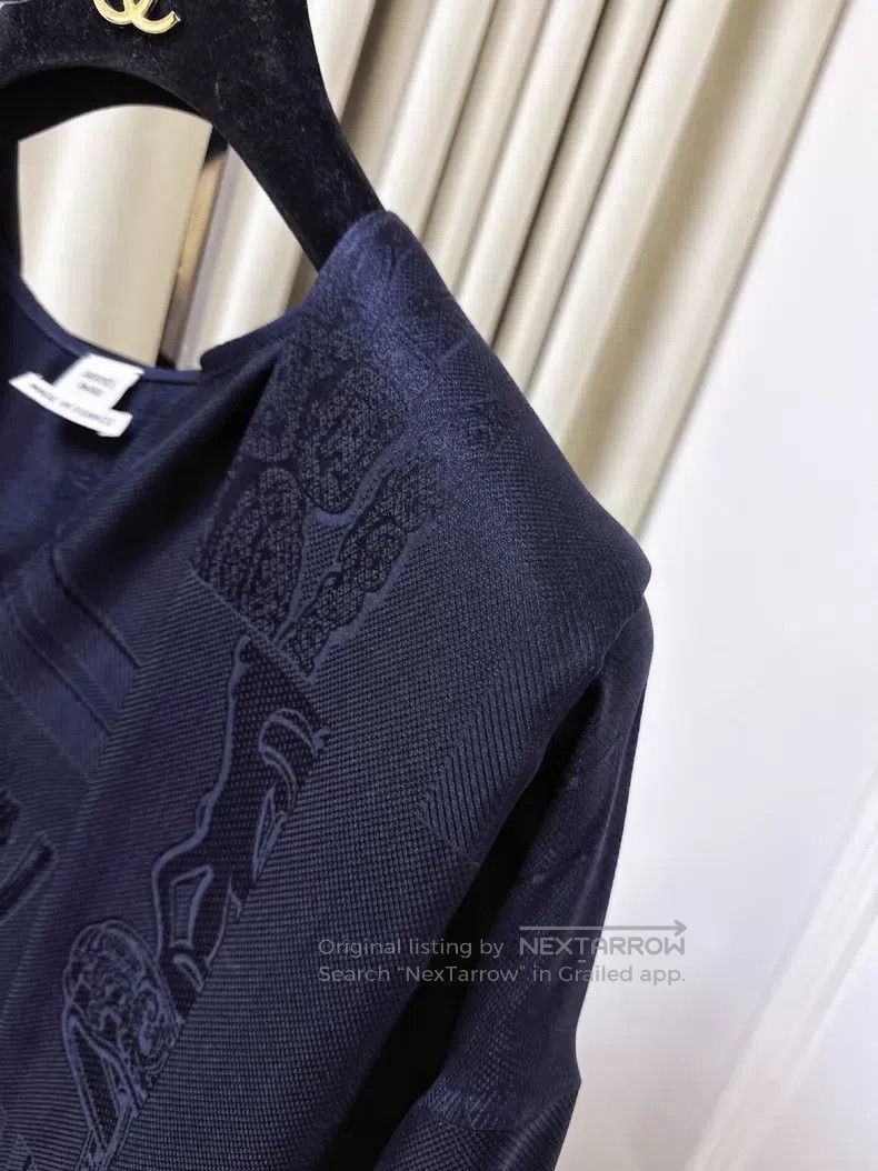 Hermes Hermes Dark Blue Silk Jacquard Long Sleeve Shirt Top Size XS / US 0-2 / IT 36-38 - 3 Thumbnail