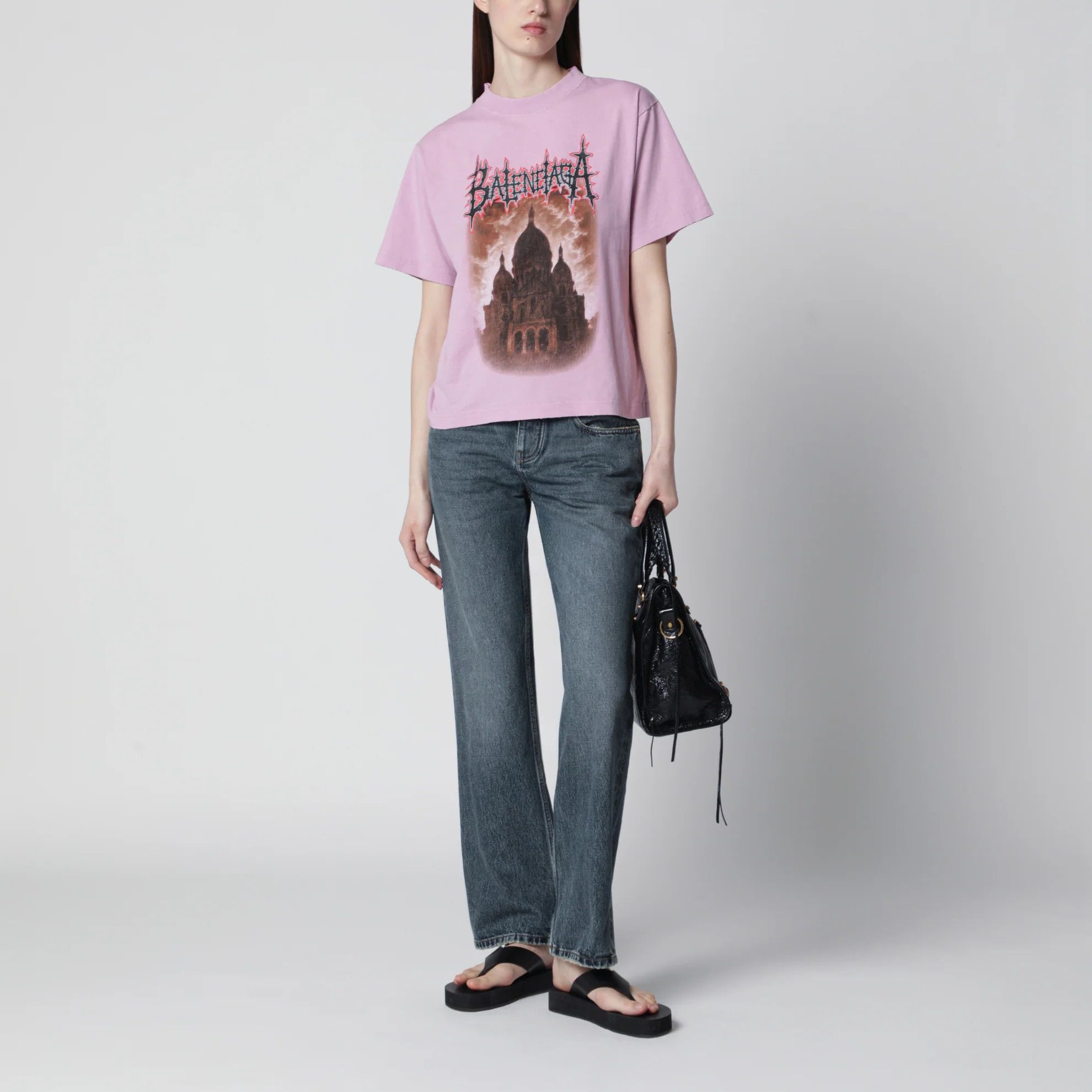 Balenciaga o1d2blof0426 Short Sleeve T-Shirt in Pink Size S / US 4 / IT 40 - 2 Thumbnail