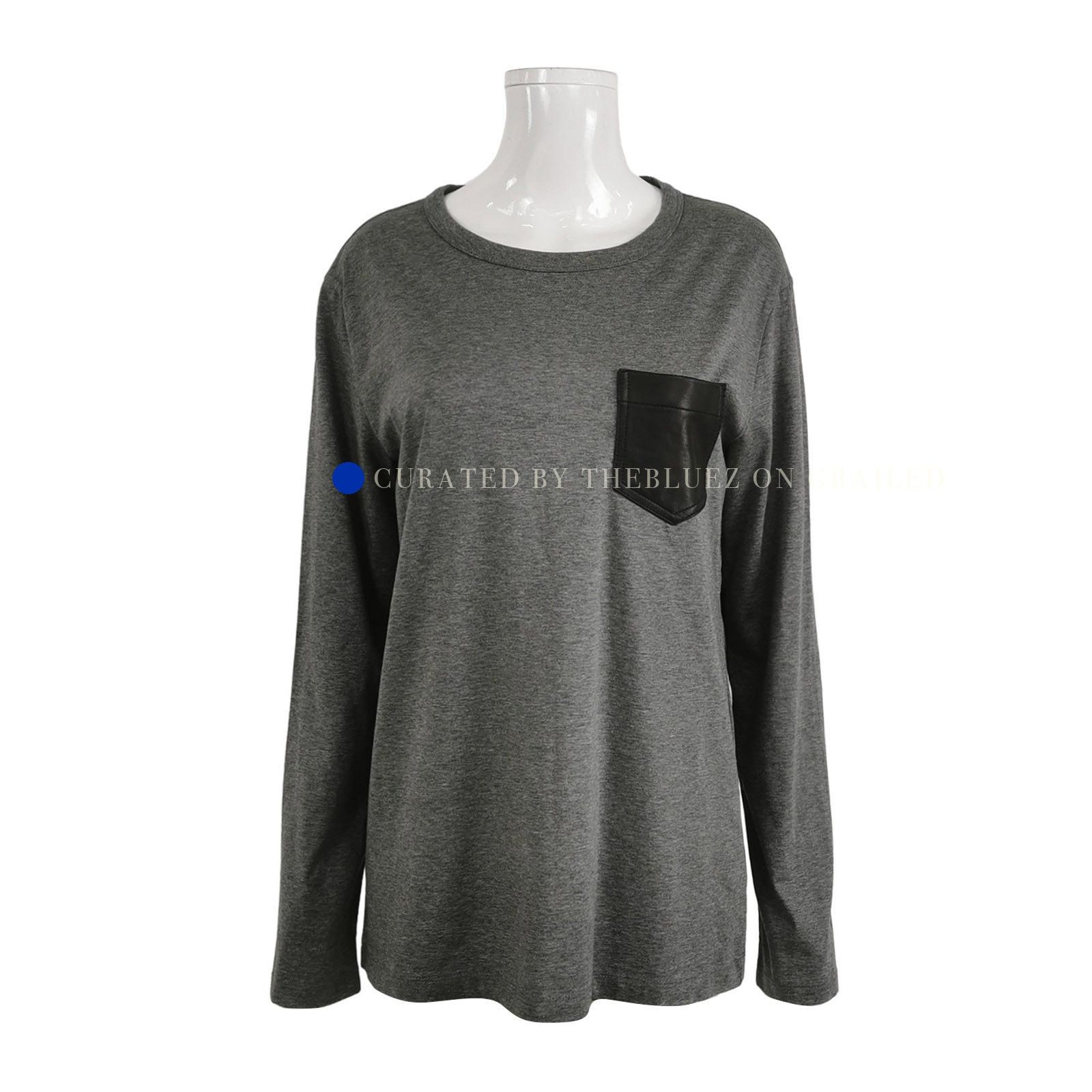 T by Alexander Wang Gray Long Sleeve Tee with Leather Pocket Size US S / EU 44-46 / 1 - 1 Thumbnail