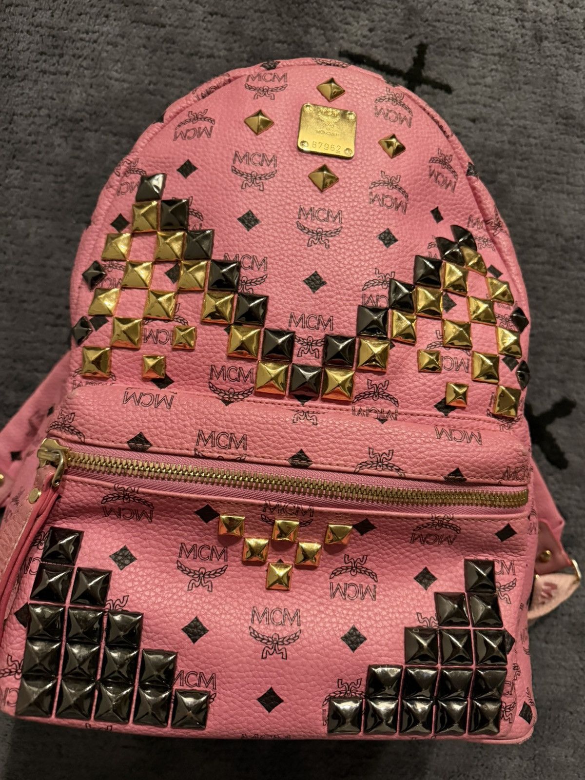 MCM 2010s MCM Pink Studded Visetos Backpack Size ONE SIZE - 3 Thumbnail
