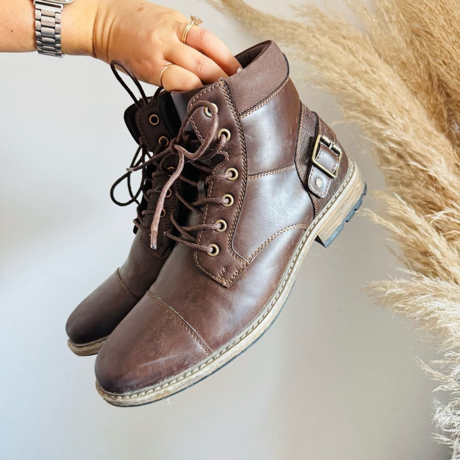 Nordstrom JF J FERRAR Brown Memory Foam Lace Up Buckle Ankle Boots 10 Size US 10 / EU 43 - 10 Thumbnail