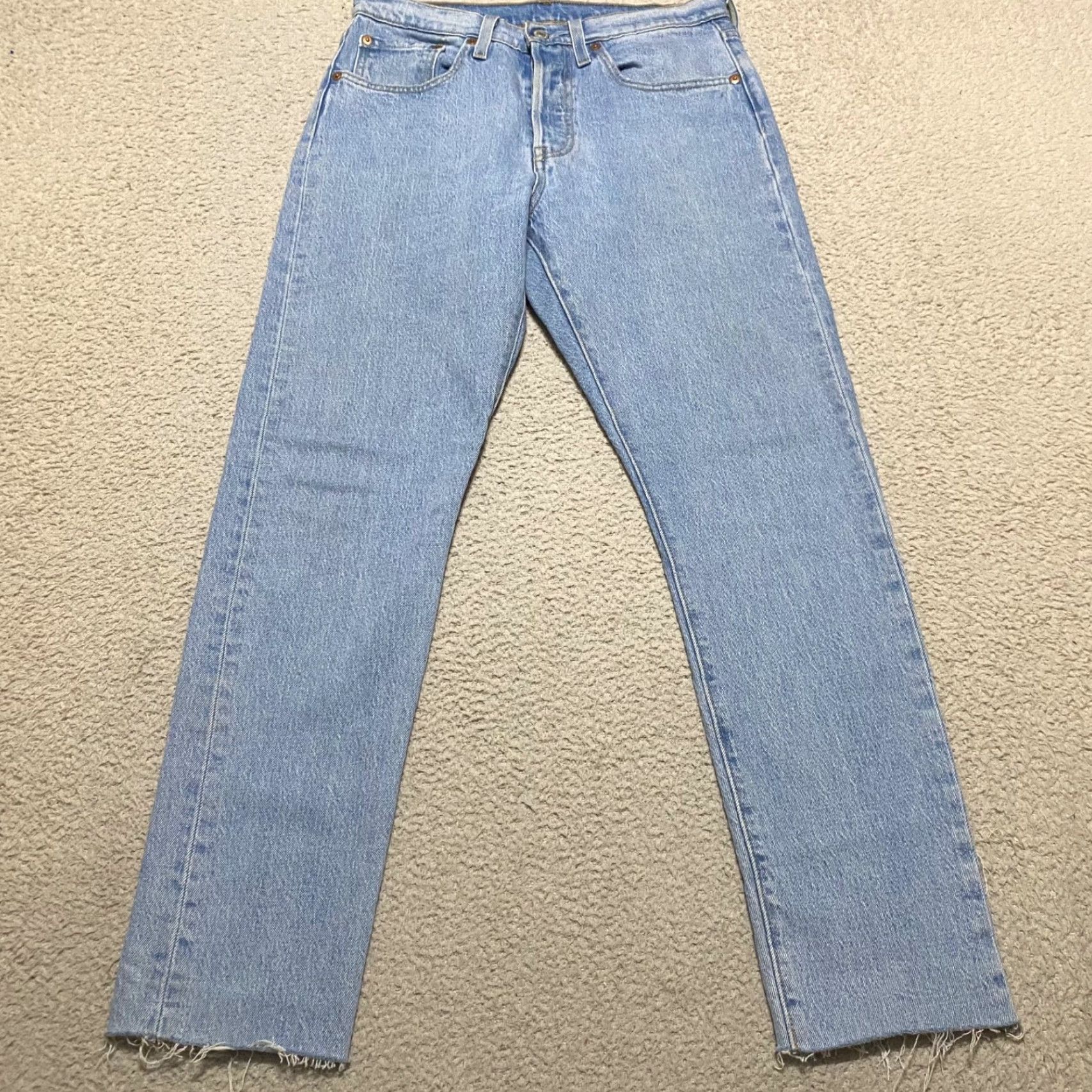 Levi's Levi's 501 Jeans Womens 27x28 Blue Denim High Rise Button Fly Straight Raw Hem Jeans (Vintage) Womens 501 Series 90s Theme Size 27" / US 4 / IT 40 - 2 Thumbnail