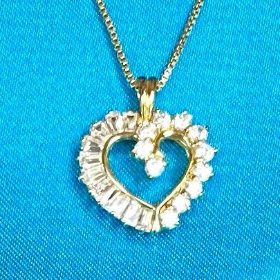 BV# Vermeil 925 Gold & Cz Heart 18” Necklace & Earrings