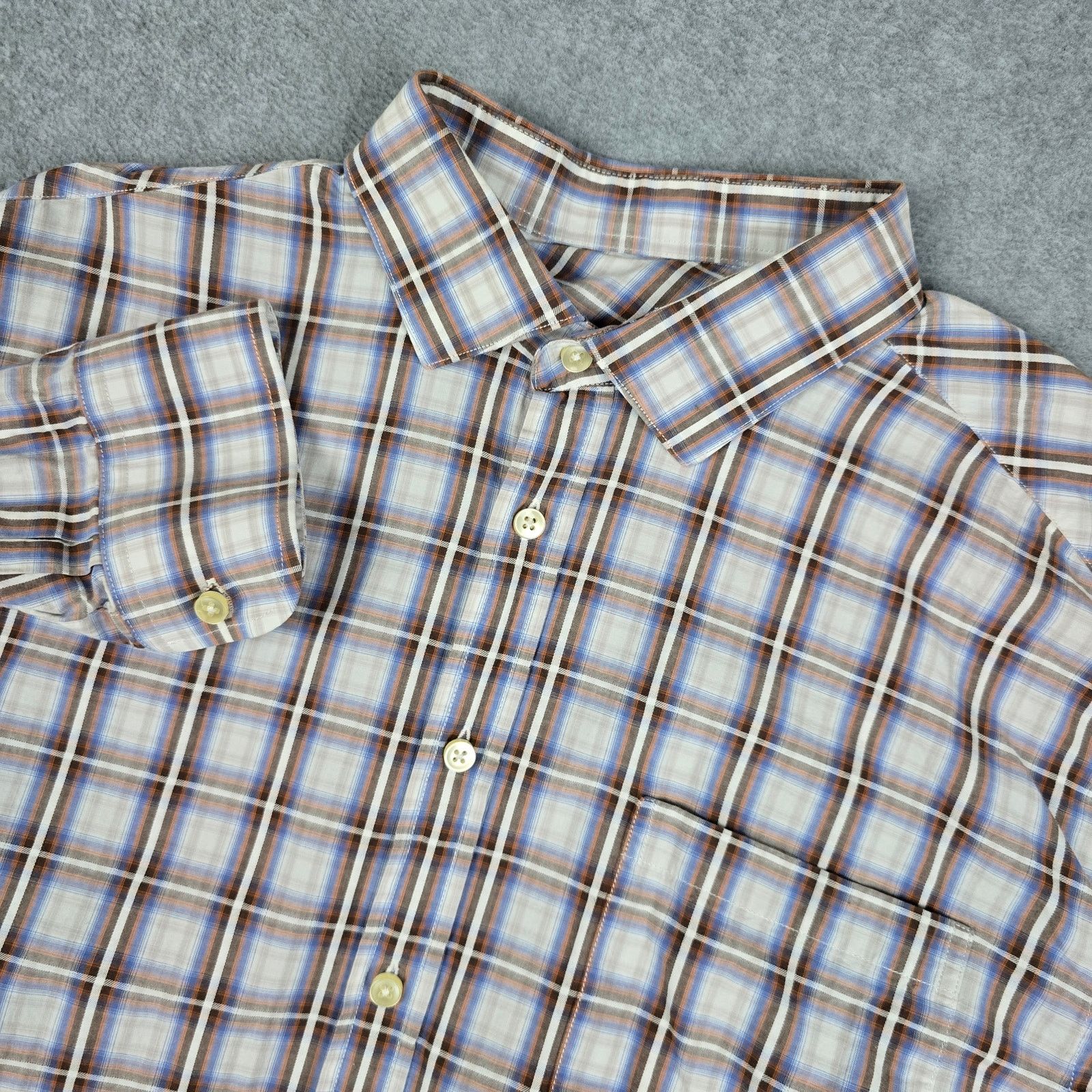 Pronto Uomo Pronto Uomo XL Long Slv Button Down Brown Blue Plaid Shirt Size US XL / EU 56 / 4 - 1 Thumbnail