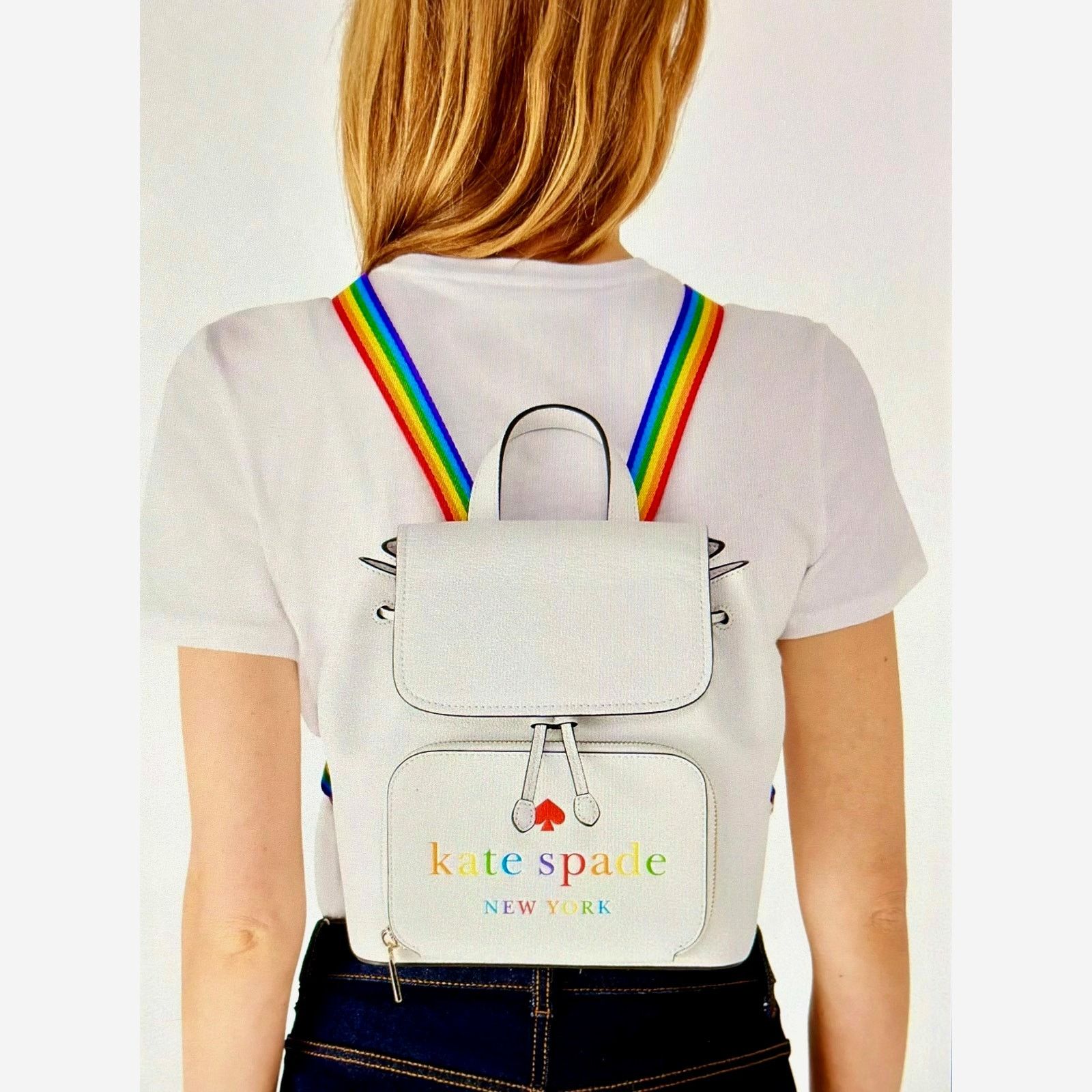 Kate Spade Kate Spade NY Pride Rainbow Darcy White Leather Backpack Size ONE SIZE - 3 Thumbnail