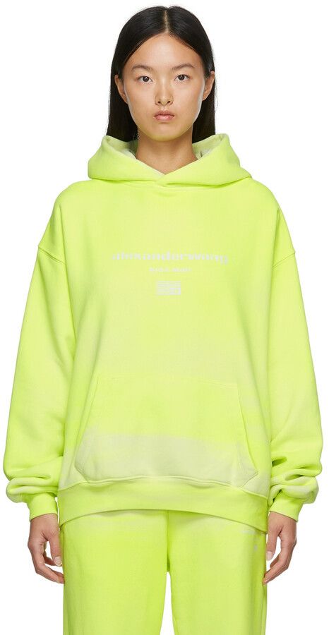 Alexander Wang Fluorescent Yellow Dyed Logo Print Oversized Hoodie Size US XL / EU 56 / 4 - 6 Thumbnail