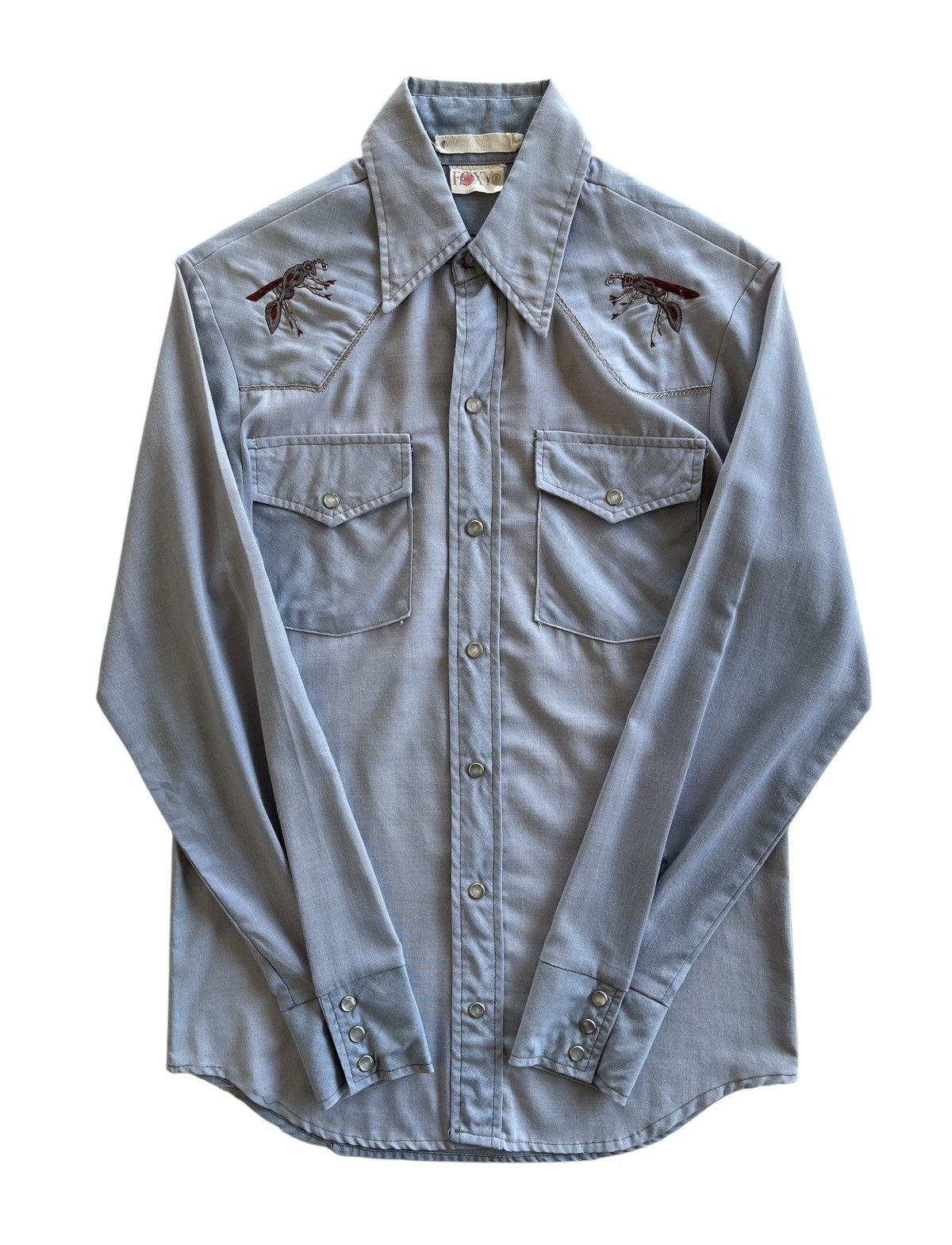 Vintage 70s Foxy Western Chambray Embroidery Shirt Size US S / EU 44-46 / 1 - 1 Thumbnail