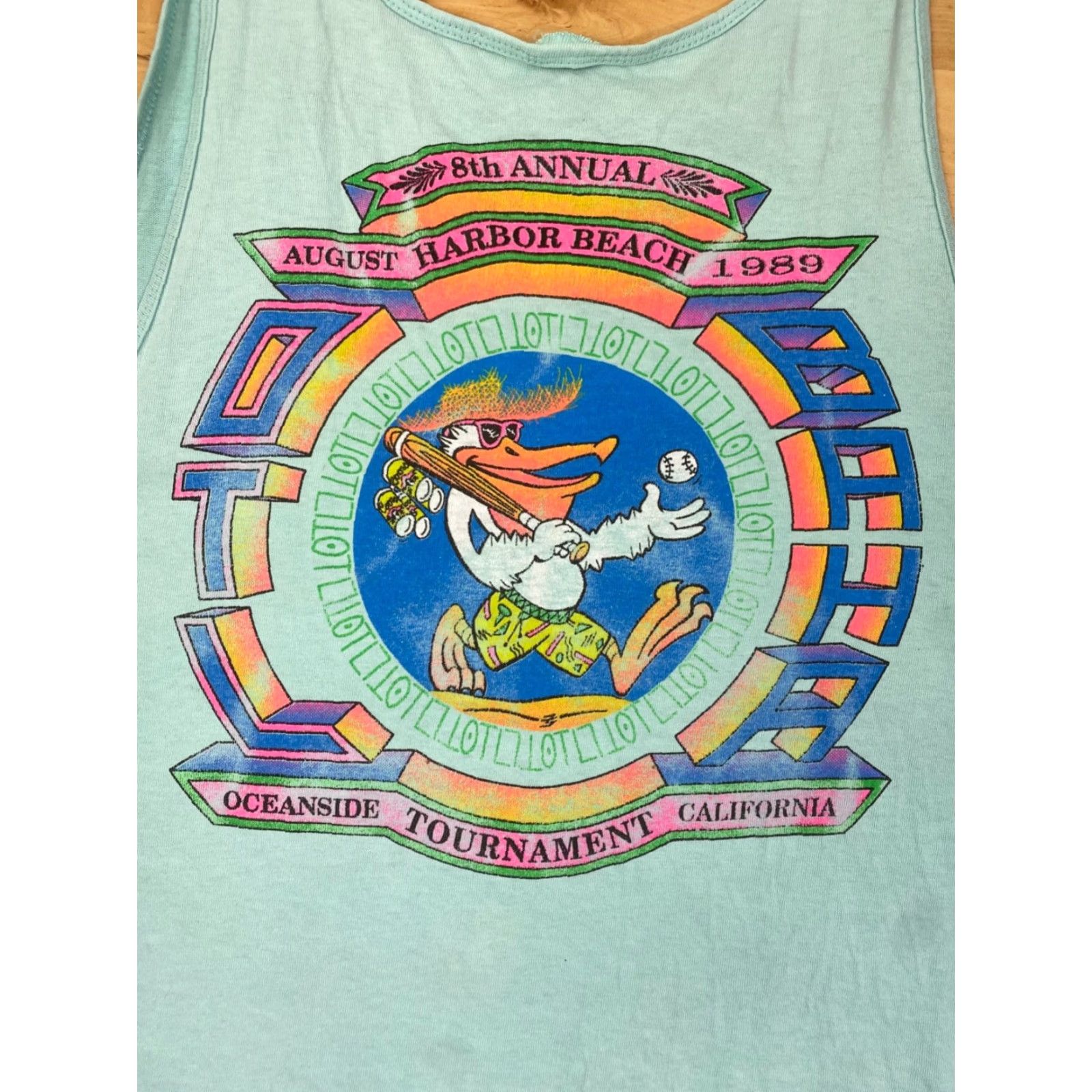 AQUA Vtg 80s 90s San Diego Baseball Tournment Tank Top L Aqua Blue Casual Beach #7344 Size US L / EU 52-54 / 3 - 6 Thumbnail