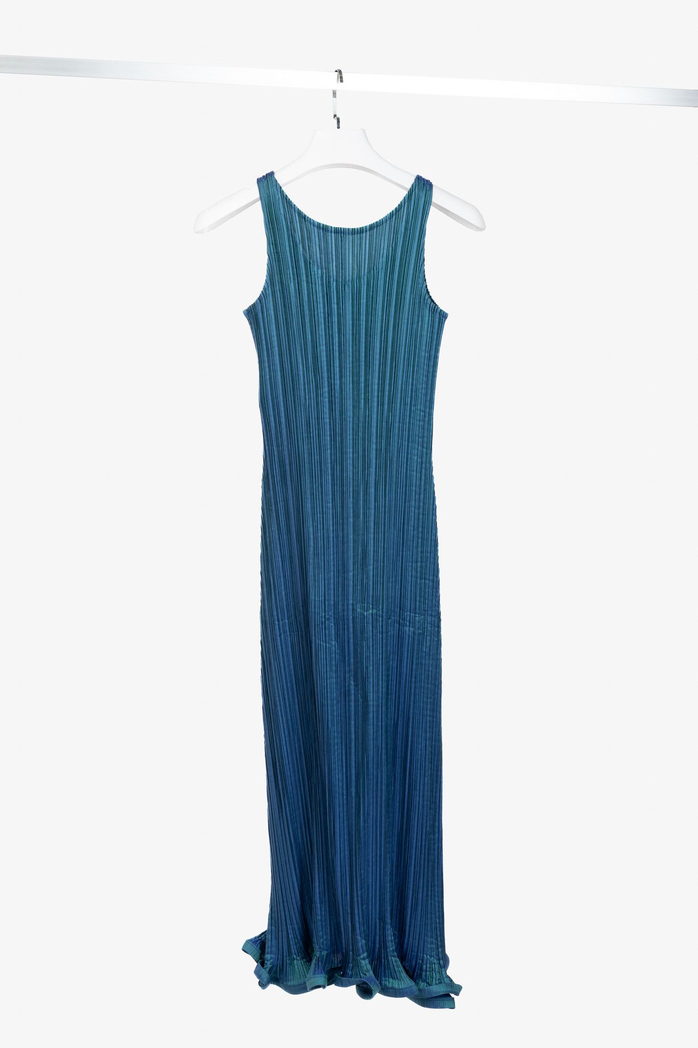 Issey Miyake Issey Miyake Metallic-Blue Ruffle-Hem Sleeveless Maxi Dress Size S / US 4 / IT 40 - 2 Thumbnail