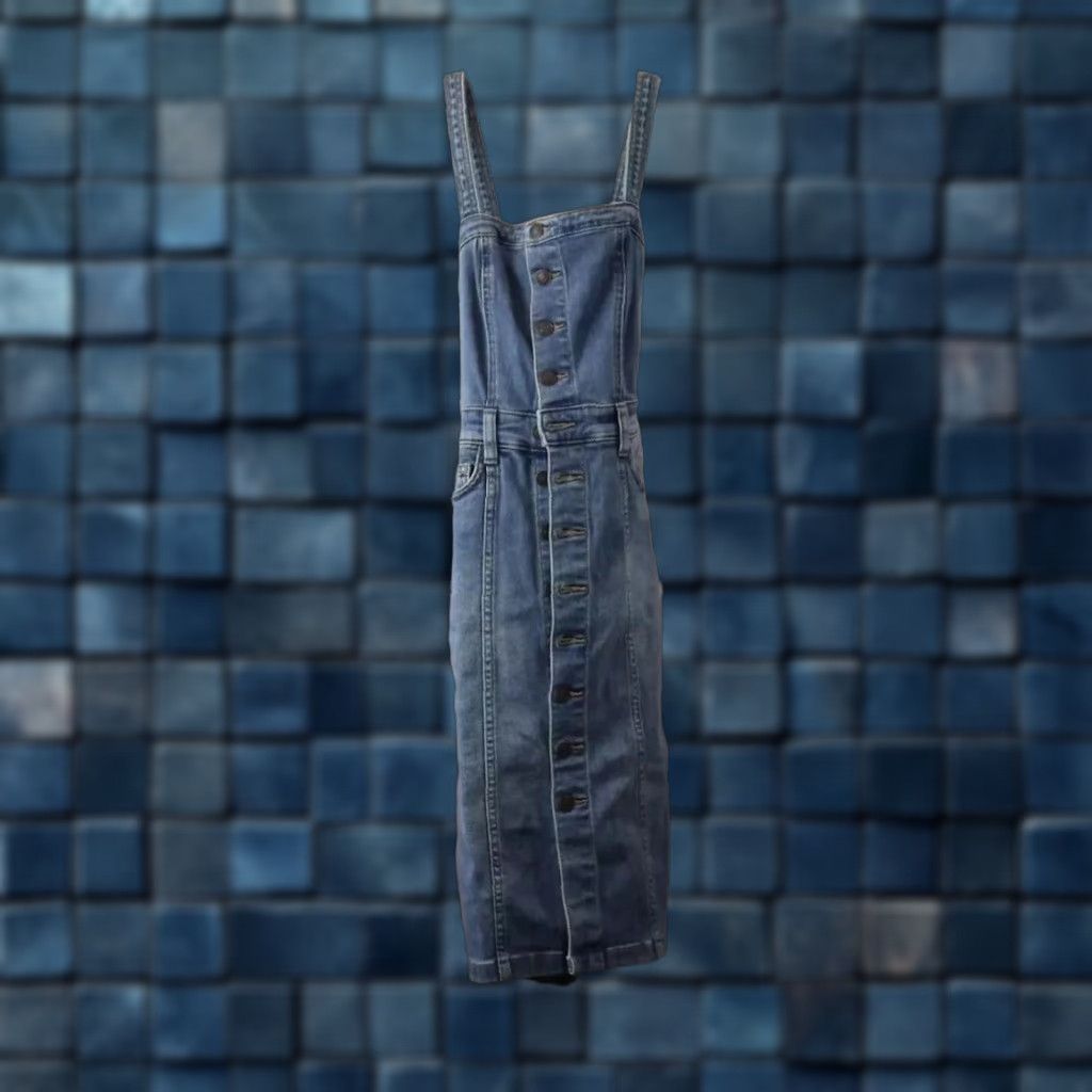 Free People NEW NWT Free People Grace Blue Denim Front Button Cross Strap Dress Size 0 Womens Overall Dress Short Length Size XS / US 0-2 / IT 36-38 - 1 Thumbnail