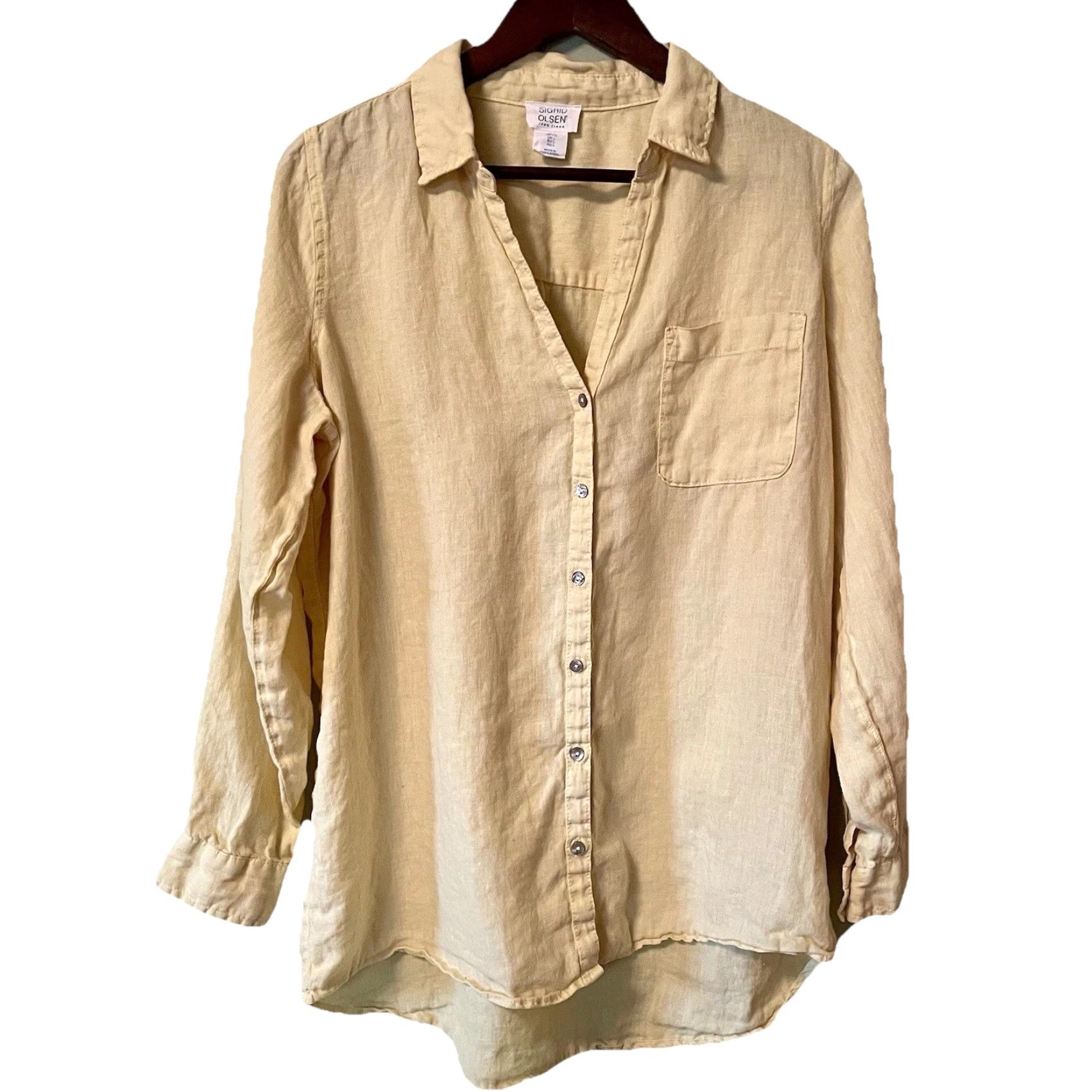 Vintage Sigrid Olsen Blouse Large 100% Linen Button Down Yellow Coastal Casual Lagenlook Shirt Womens L Yellow Coastal Cottage Travel Workwear Size L / US 10 / IT 46 - 3 Thumbnail