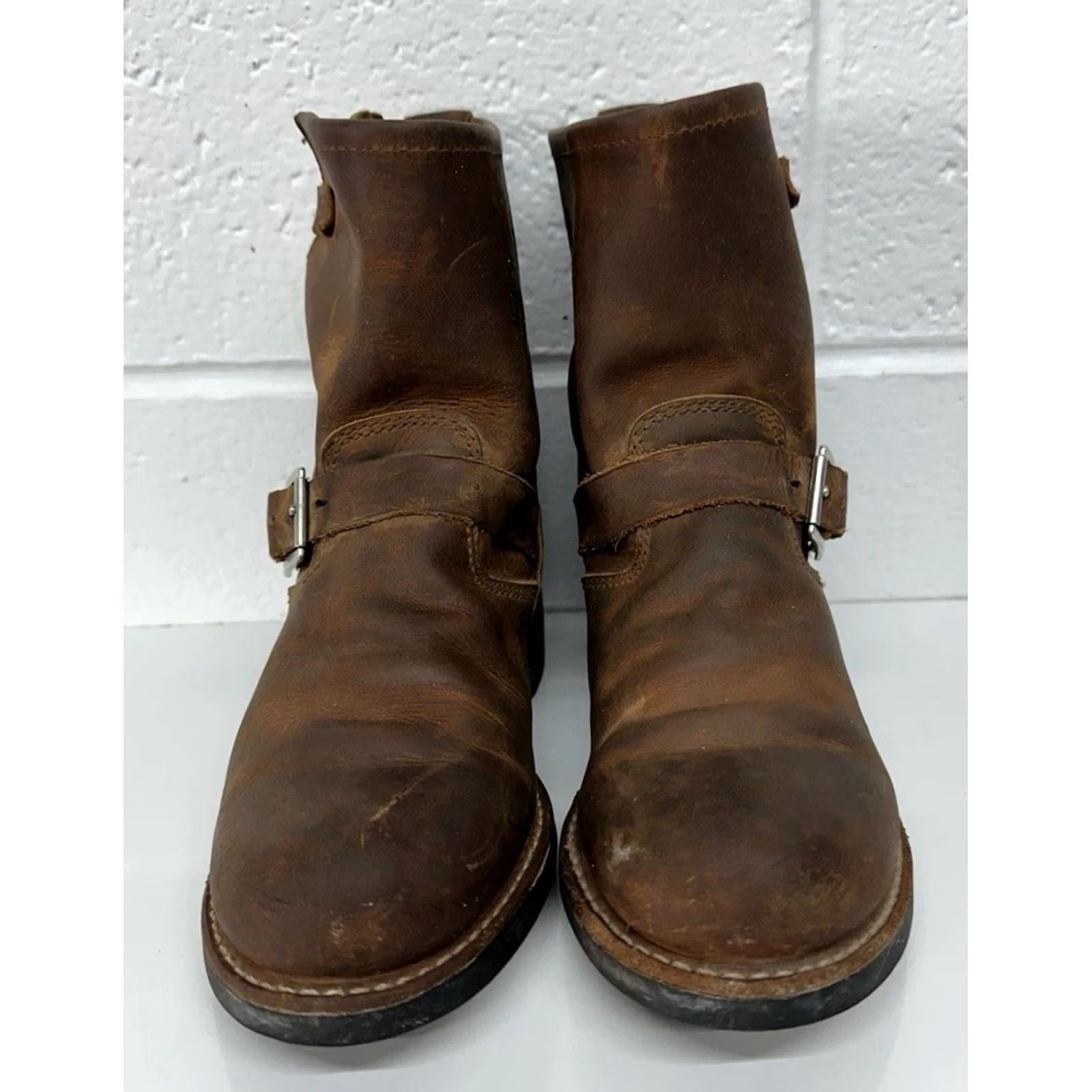 Red Wing VINTAGE Red Wing Boots 3356 Short Engineer Cooper Rough & Tough Brown Women’s Size 6.5 B Leather Rubber Buckle Ankle Strap Size 28" / US 6 / IT 42 - 3 Thumbnail