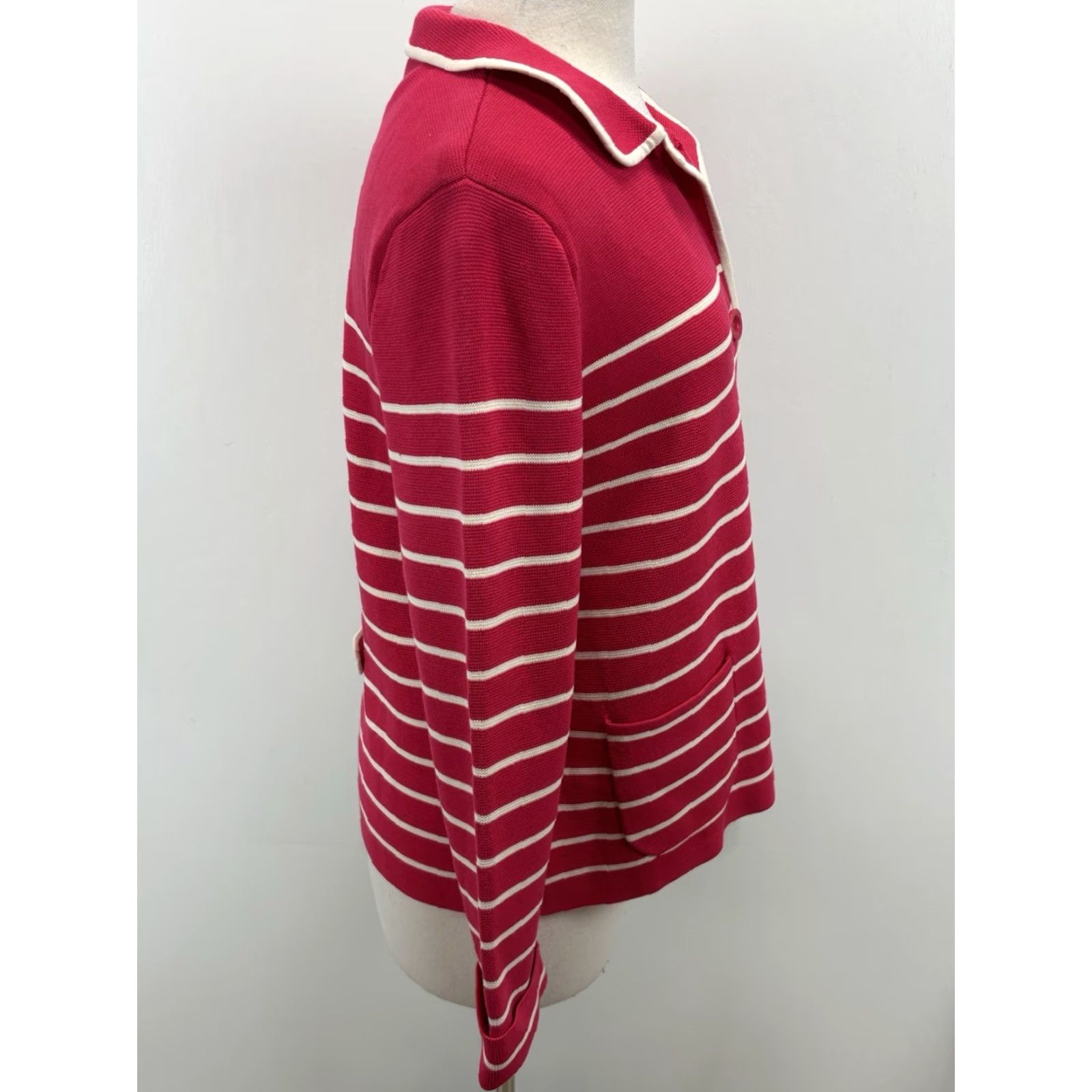 Talbots Talbots Cardigan Sweater Jacket Women L Pink White Striped Knit Cotton Blend Regular Size L / US 10 / IT 46 - 4 Thumbnail