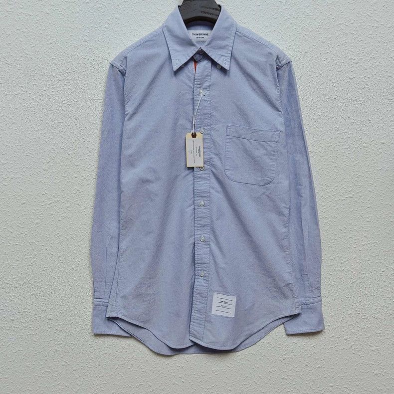 Thom Browne Light Blue Oxford Shirt with Satin Placket - dmc Size US S / EU 44-46 / 1 - 1 Thumbnail