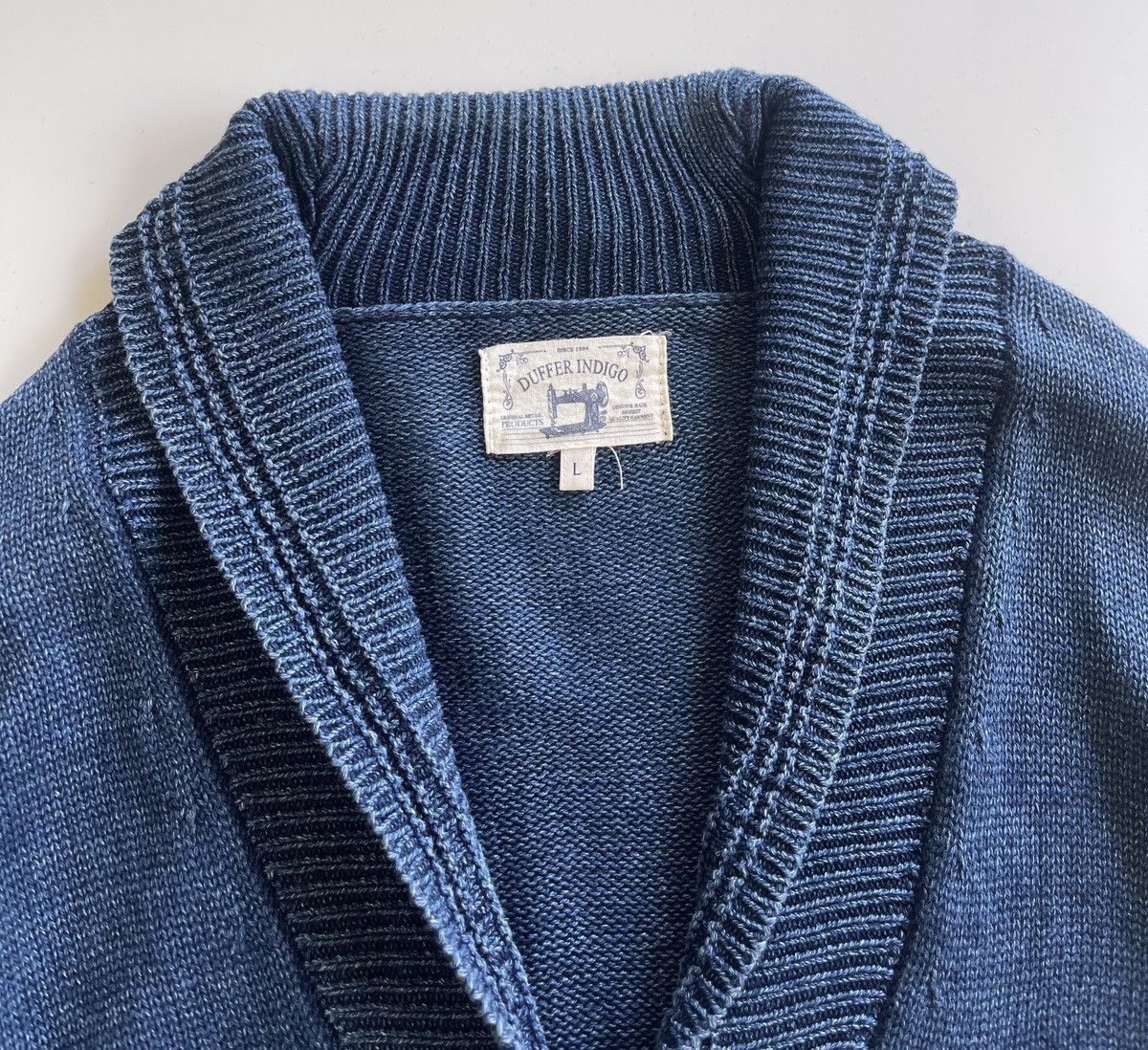 Japanese Brand Japanese Duffer Indigo Shawl Collar Cardigan Knit Size US L / EU 52-54 / 3 - 4 Thumbnail