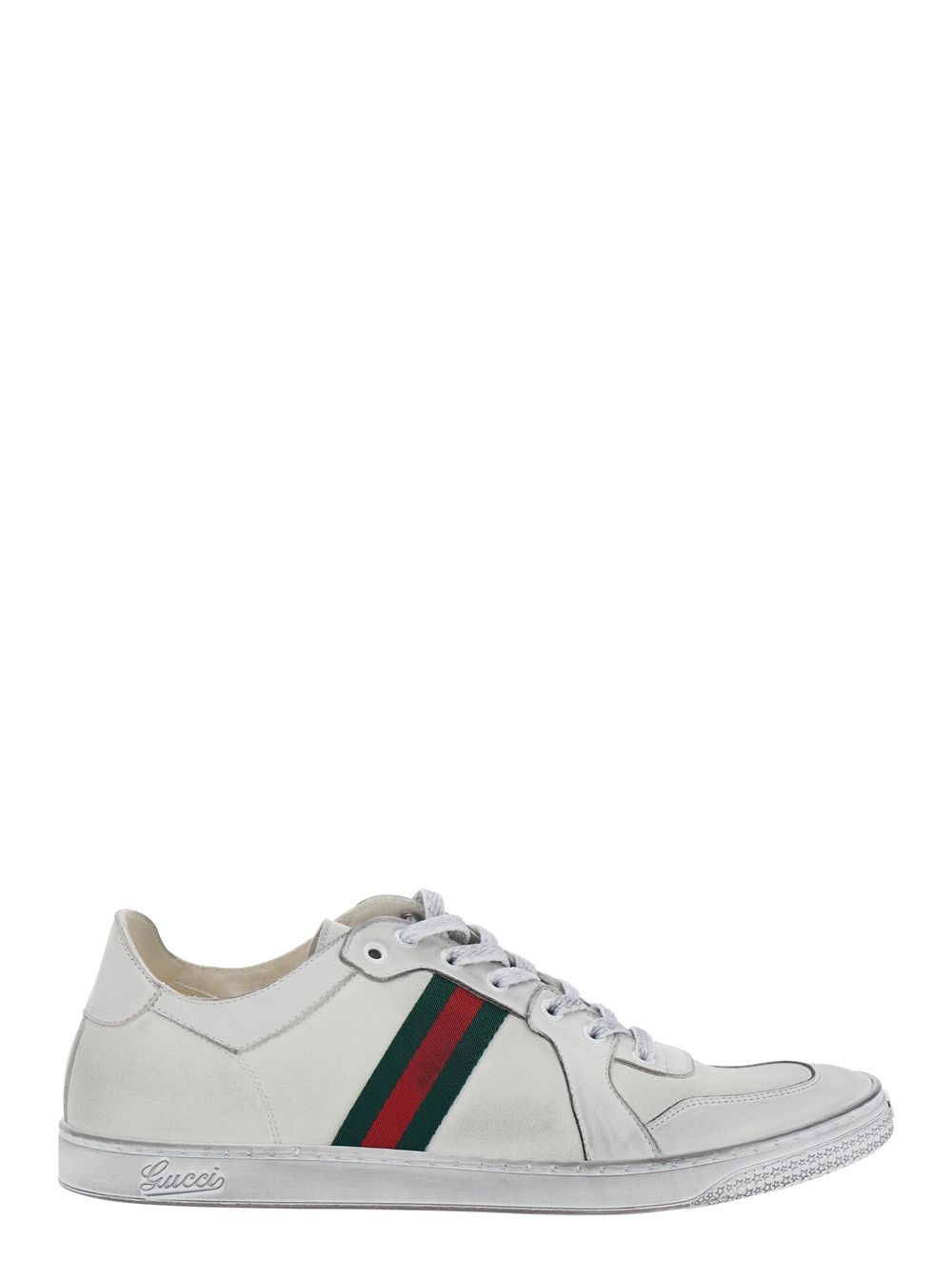 Gucci 'Coda' White Low Top Sneakers with Web Detail on the Side in White Leather for Men Size US 10 / EU 43 - 1 Thumbnail
