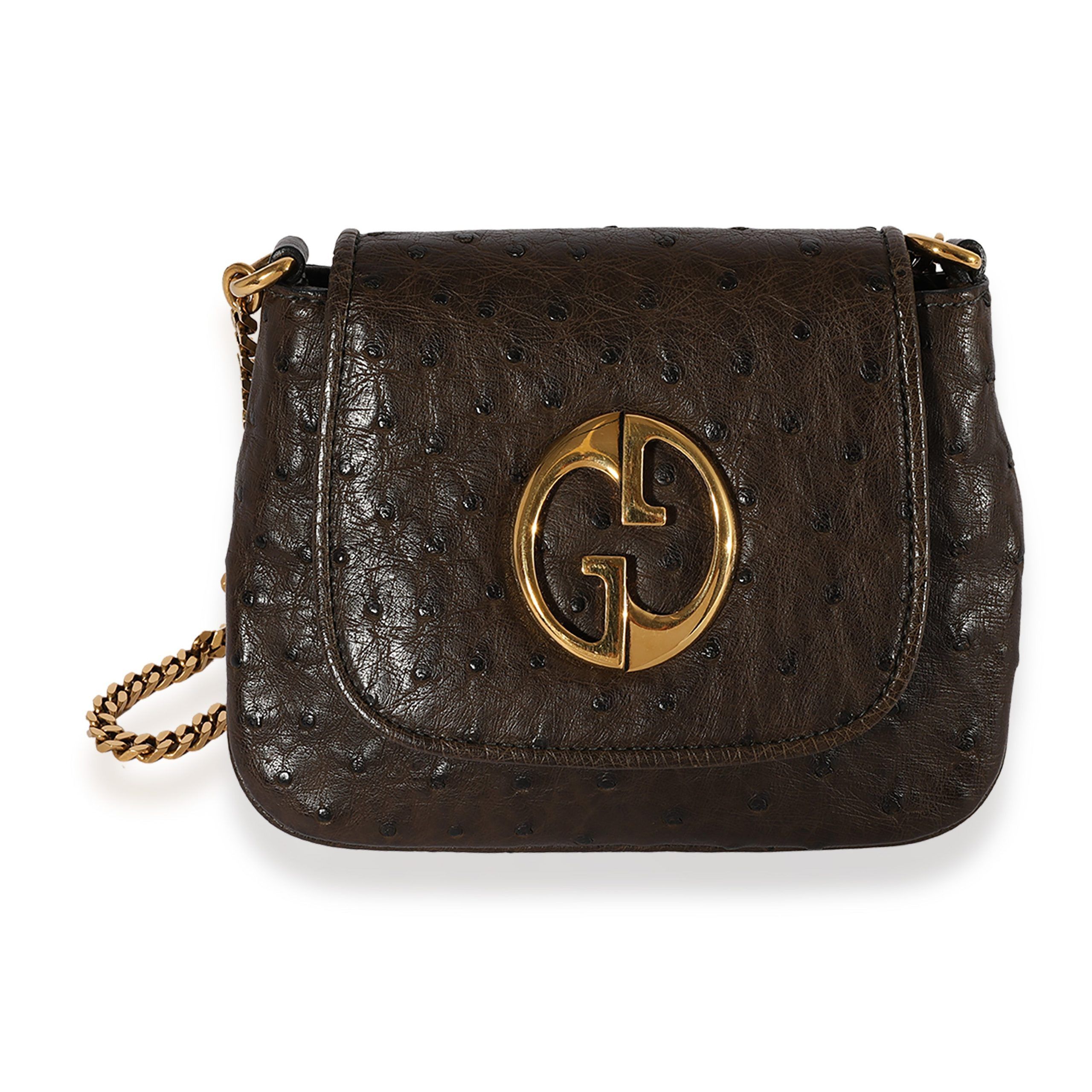 image of Gucci Brown Ostrich Small 1973 Chain Bag, Women's