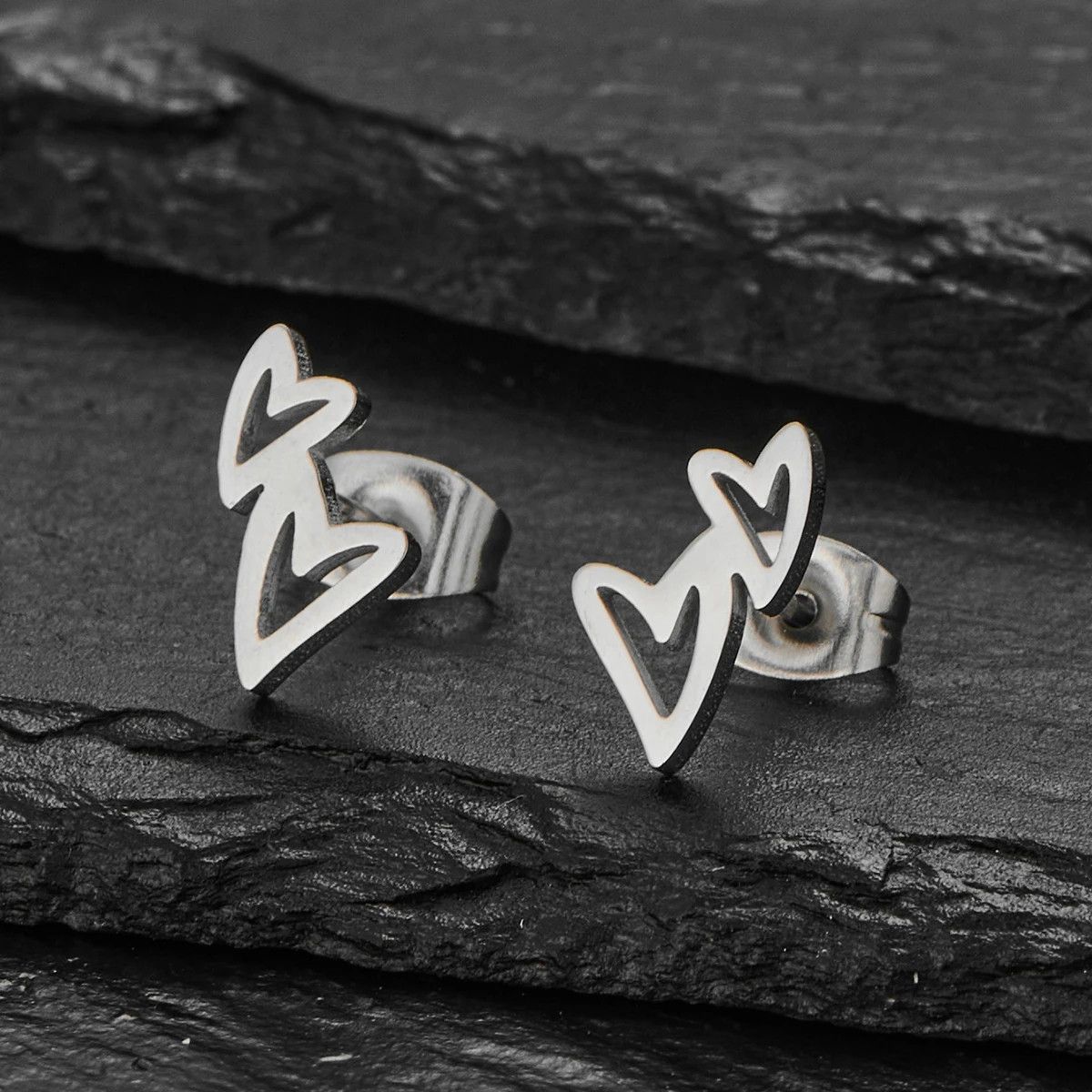 Jewelry Double Love Heart Mini Stud Earrings Charm Earring Gift Size ONE SIZE - 1 Thumbnail