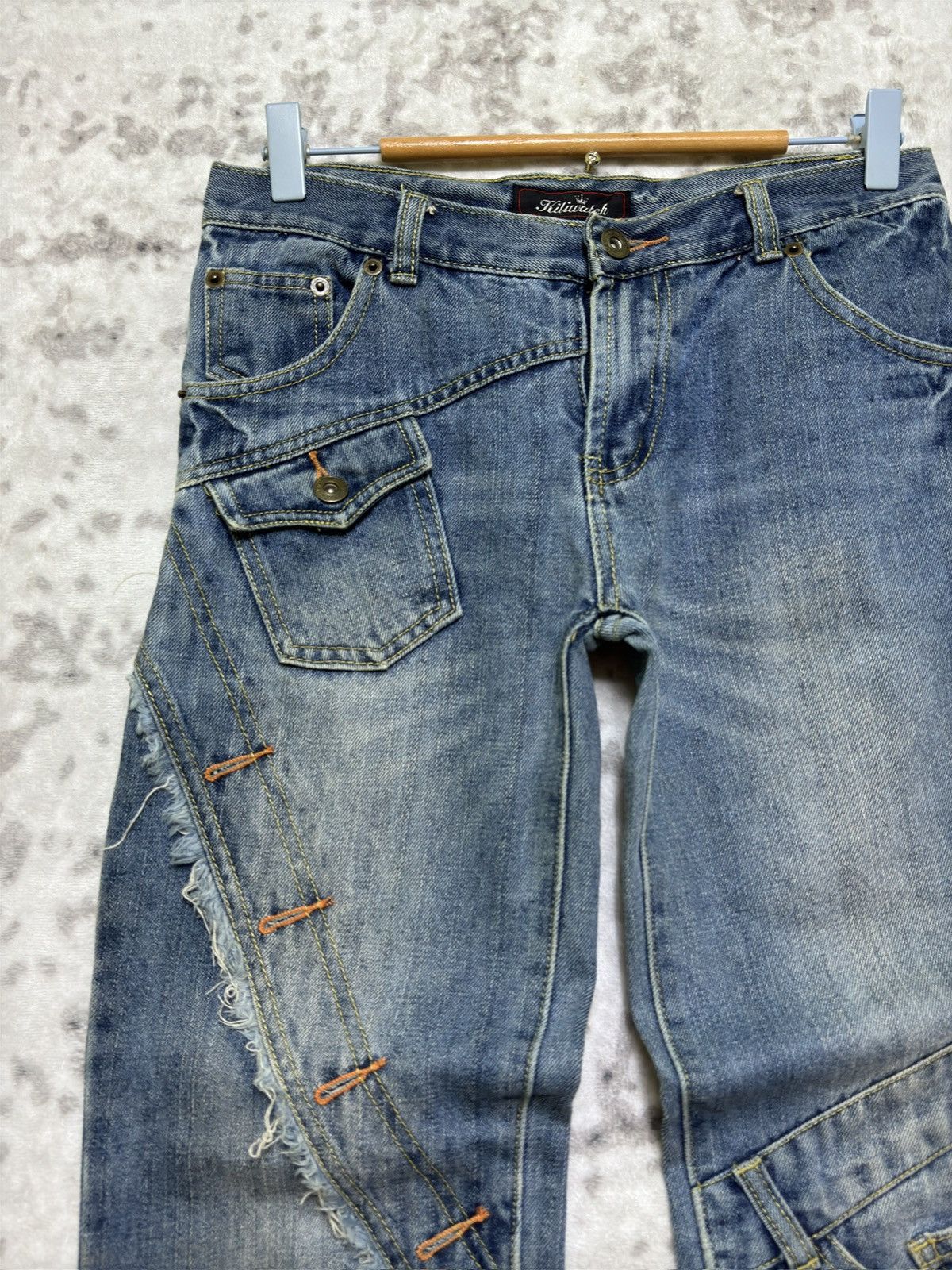 Japanese Brand Y2K Kiliwatch Paris Multipocket Patchwork Denim Jeans Size 28" / US 6 / IT 42 - 4 Thumbnail