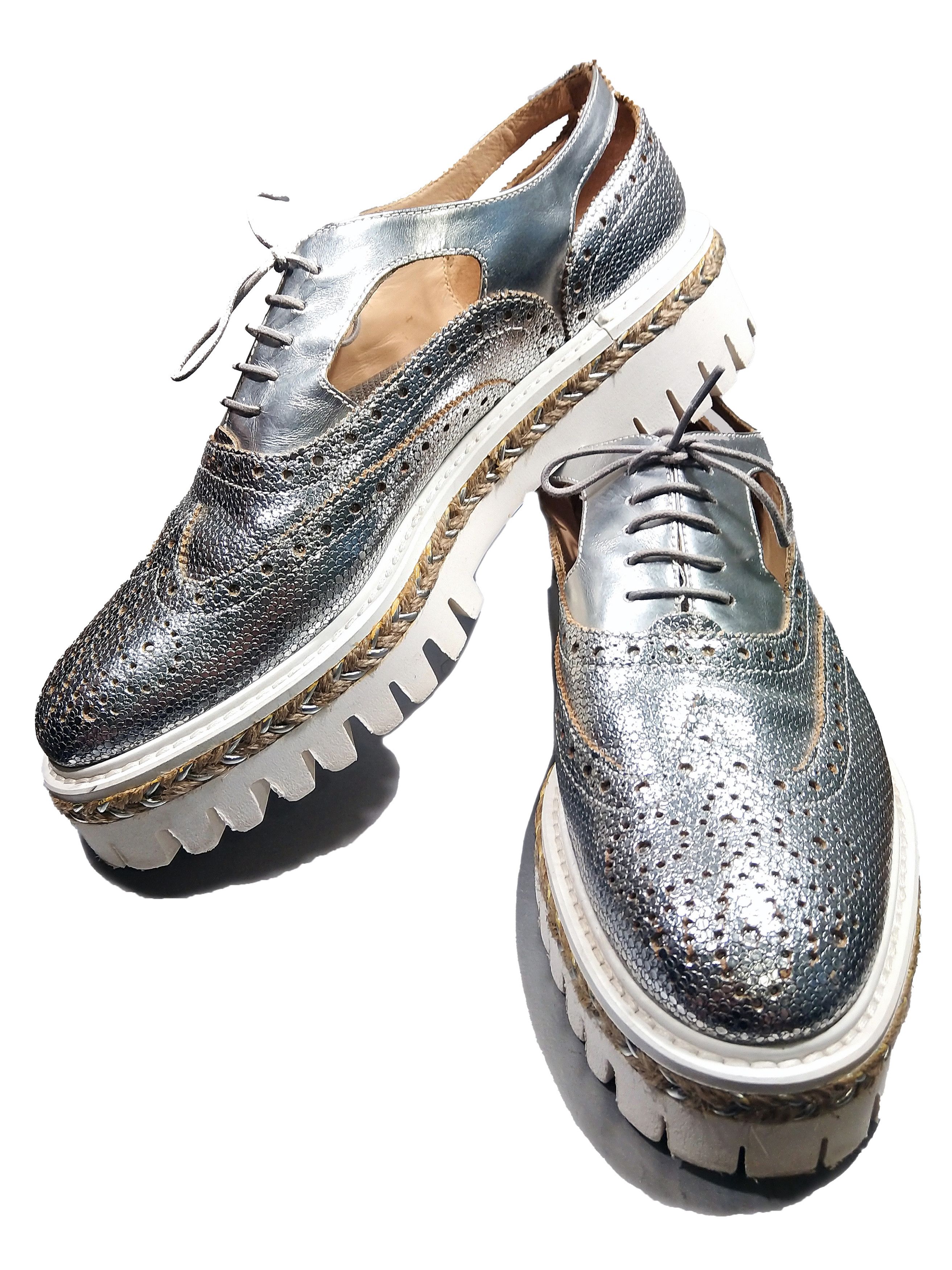 Alberto Guardiani Alberto Guardiani Metallic Platform Brogues Leather Oxford Size US 8 / IT 38 - 4 Thumbnail