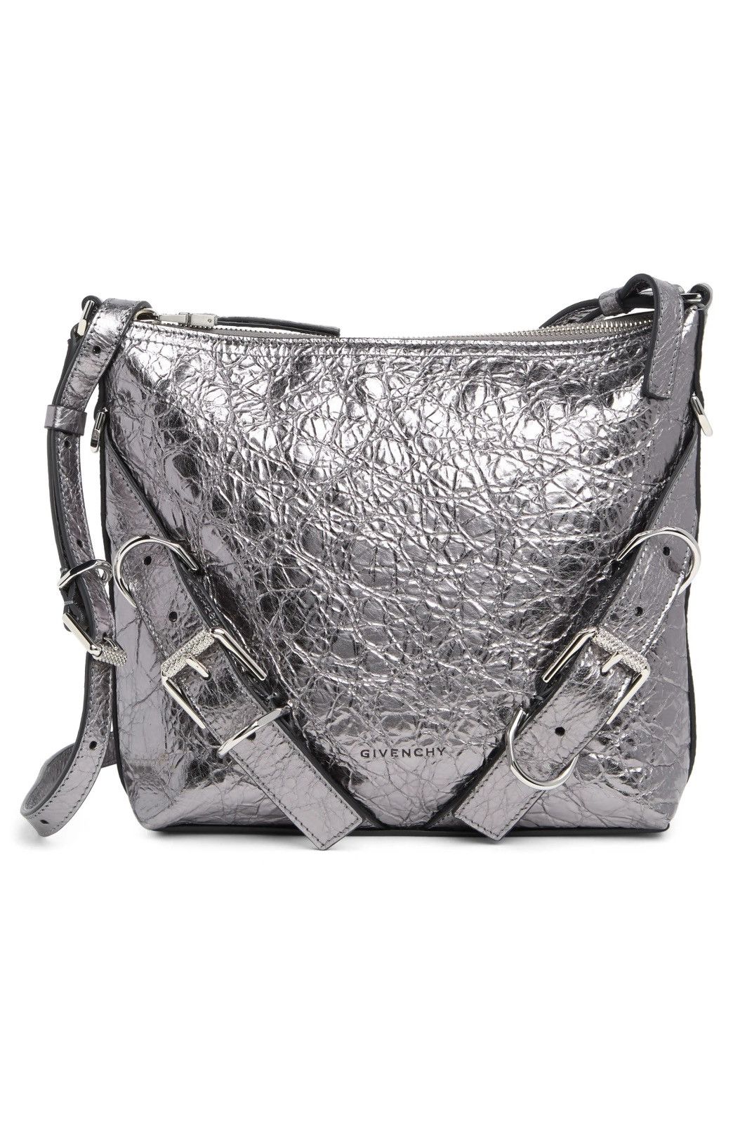 Givenchy Givenchy Small Voyou Laminated Leather Crossbody Bag Silver Size ONE SIZE - 1 Thumbnail