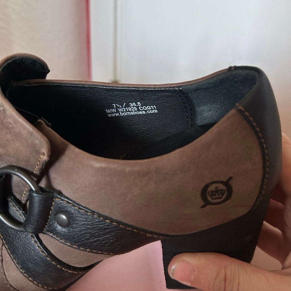 Born born brown and black chunky slip on heels shoes Size US 7.5 / IT 37.5 - 3 Thumbnail