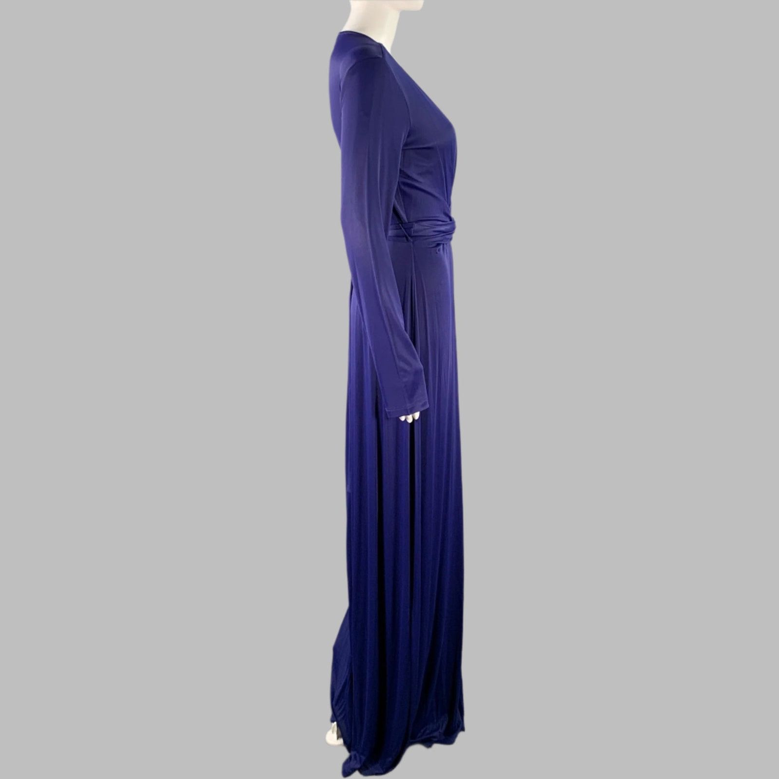 Bcbgmaxazria M Blue Polyester Blend Deep V-Neck Long Sleeve Maxi Dress Size M / US 6-8 / IT 42-44 - 2 Thumbnail