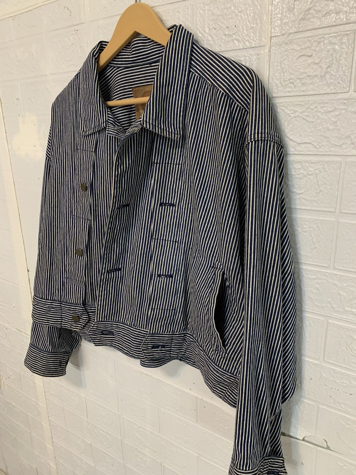 Issey Miyake Vintage Issey Miyake Hickory Stripe Asymemetrical Jacket Size US M / EU 48-50 / 2 - 2 Thumbnail