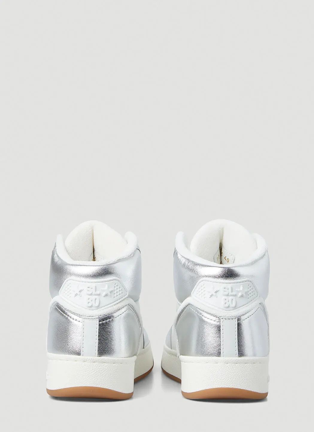 Saint Laurent Paris o1b1hav111224 SL/80 Mid-Top Sneakers in White & Silver Size US 6 / IT 36 - 4 Thumbnail