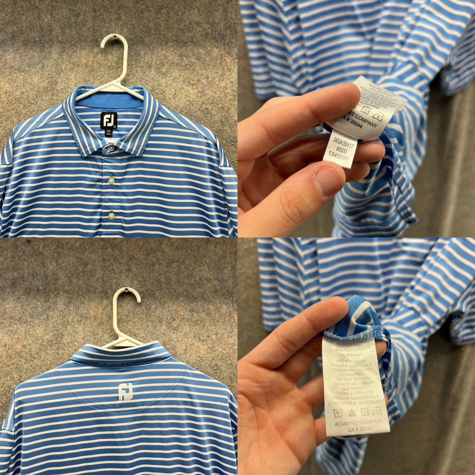Footjoy FootJoy Polo Shirt Mens XL Blue White Stripes Golf Performance Short Sleeve Button Collar Tailored Regular Fit Size US XL / EU 56 / 4 - 8 Thumbnail