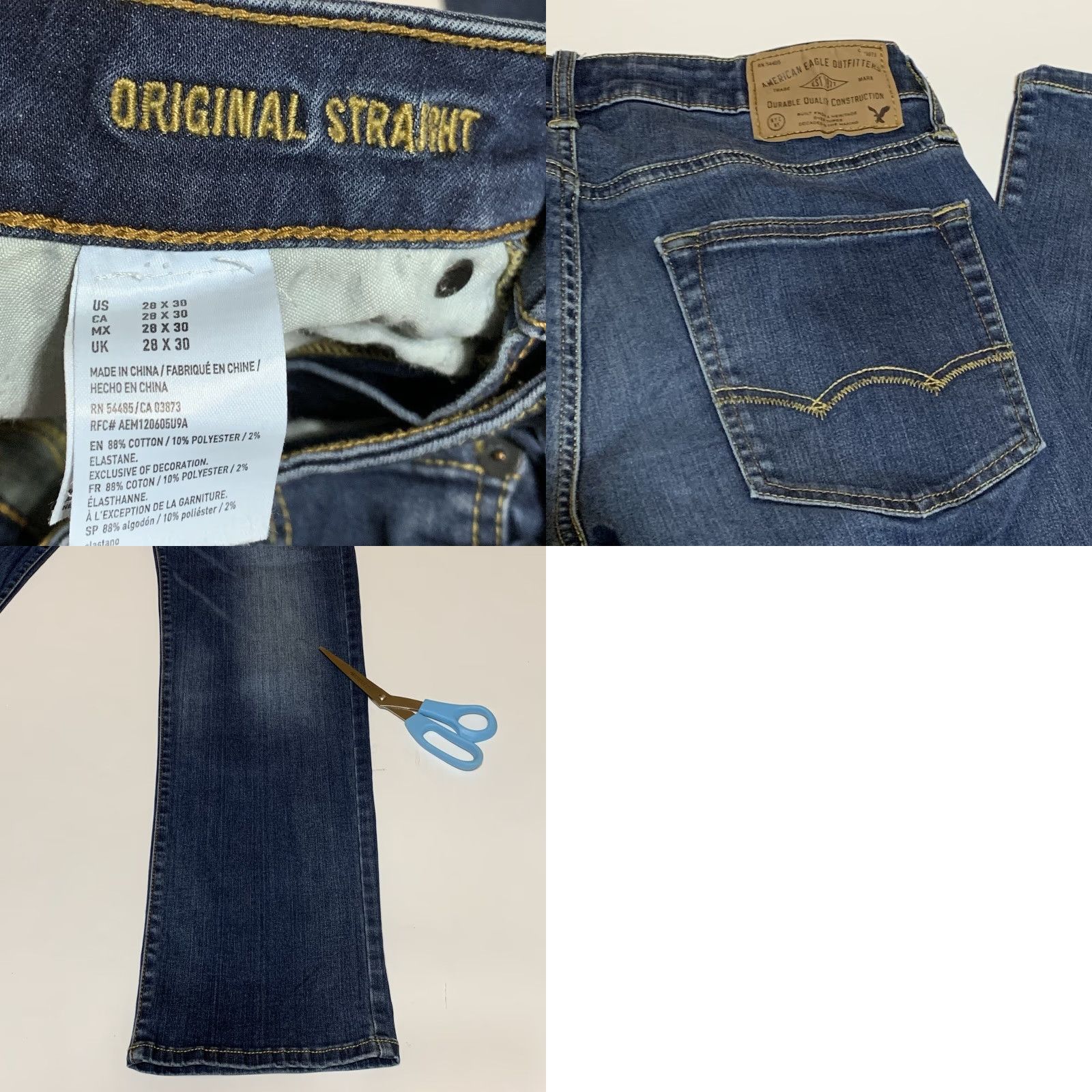 American Eagle Outfitters VINTAGE American Eagle Original Straight Jeans Mens 28x29 Blue Denim Cotton Blend Fade Lines Whiskers Pockets Size US 28 / EU 44 - 8 Thumbnail