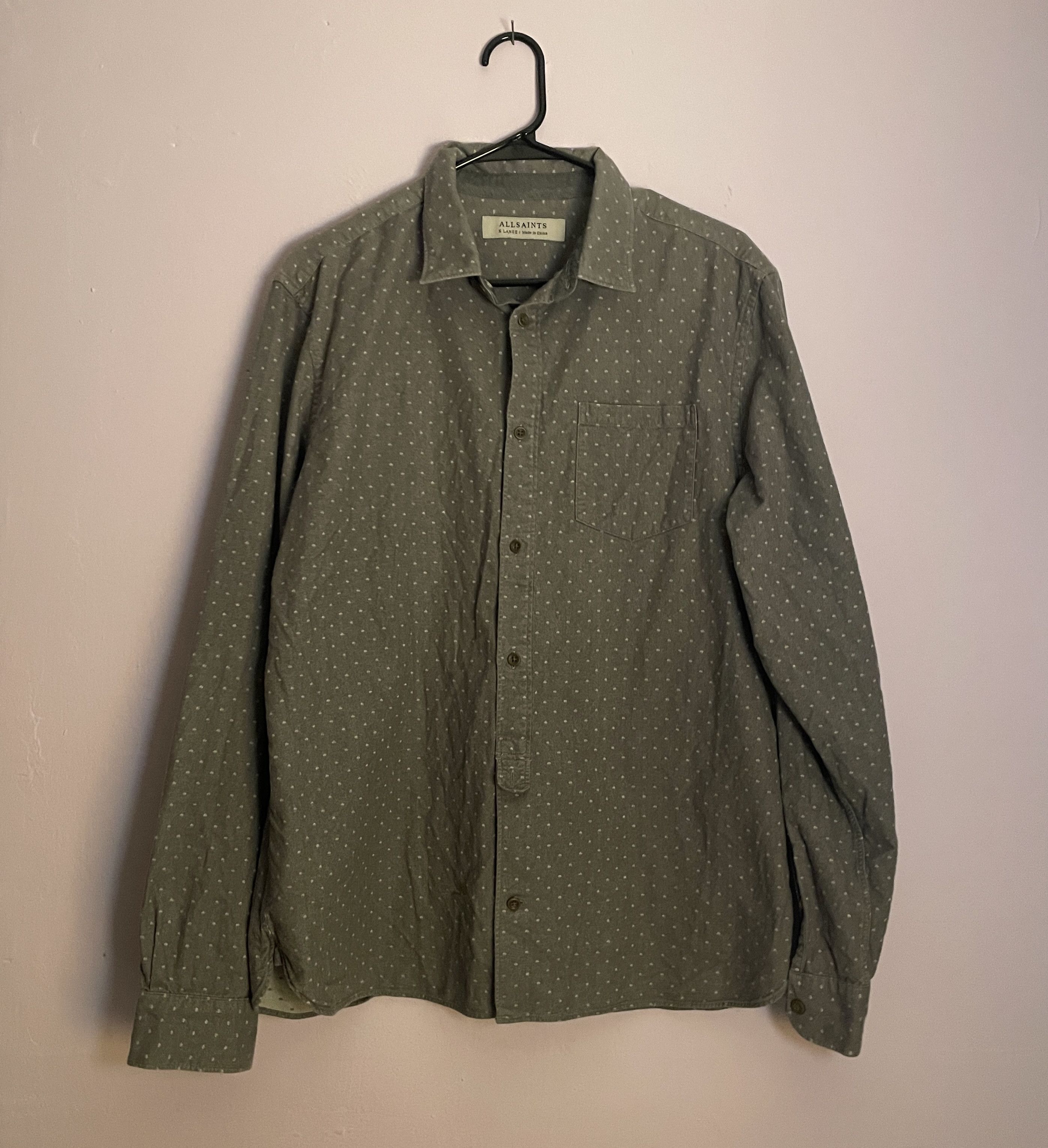 Allsaints Grey / White Dots button up Size US XL / EU 56 / 4 - 1 Thumbnail