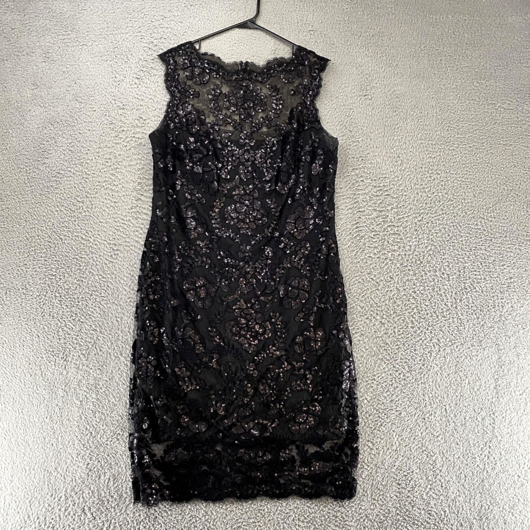 Tadashi Shoji Tadashi Shoji Dress Womens 16 Black Sequin Lace Sheath Illusion Party ALT1419M Size XXL / US 16-18 / IT 52-54 - 2 Thumbnail