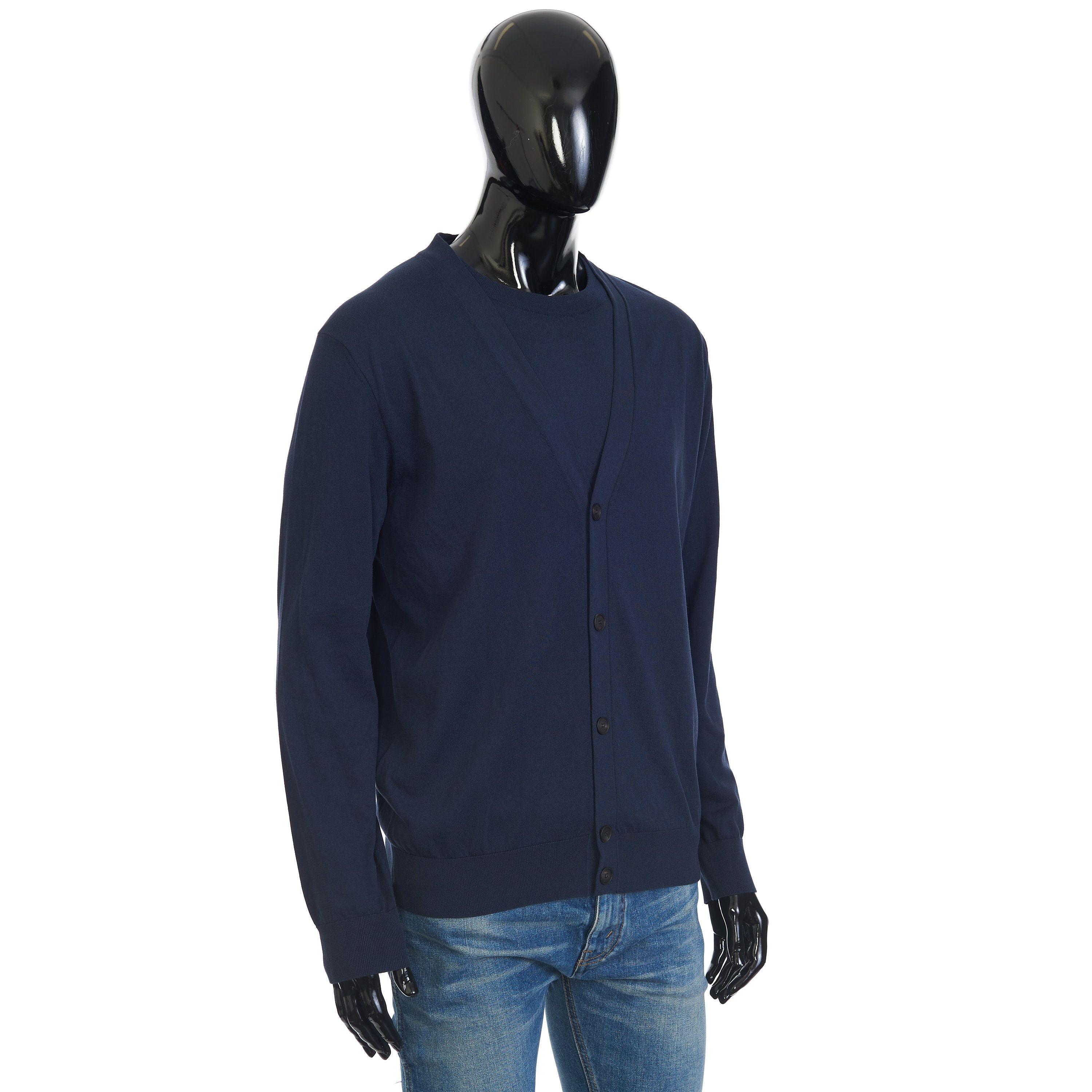 Brioni Navy Blue Double Layered Cardigan - Cotton Knit Size US M / EU 48-50 / 2 - 8 Thumbnail