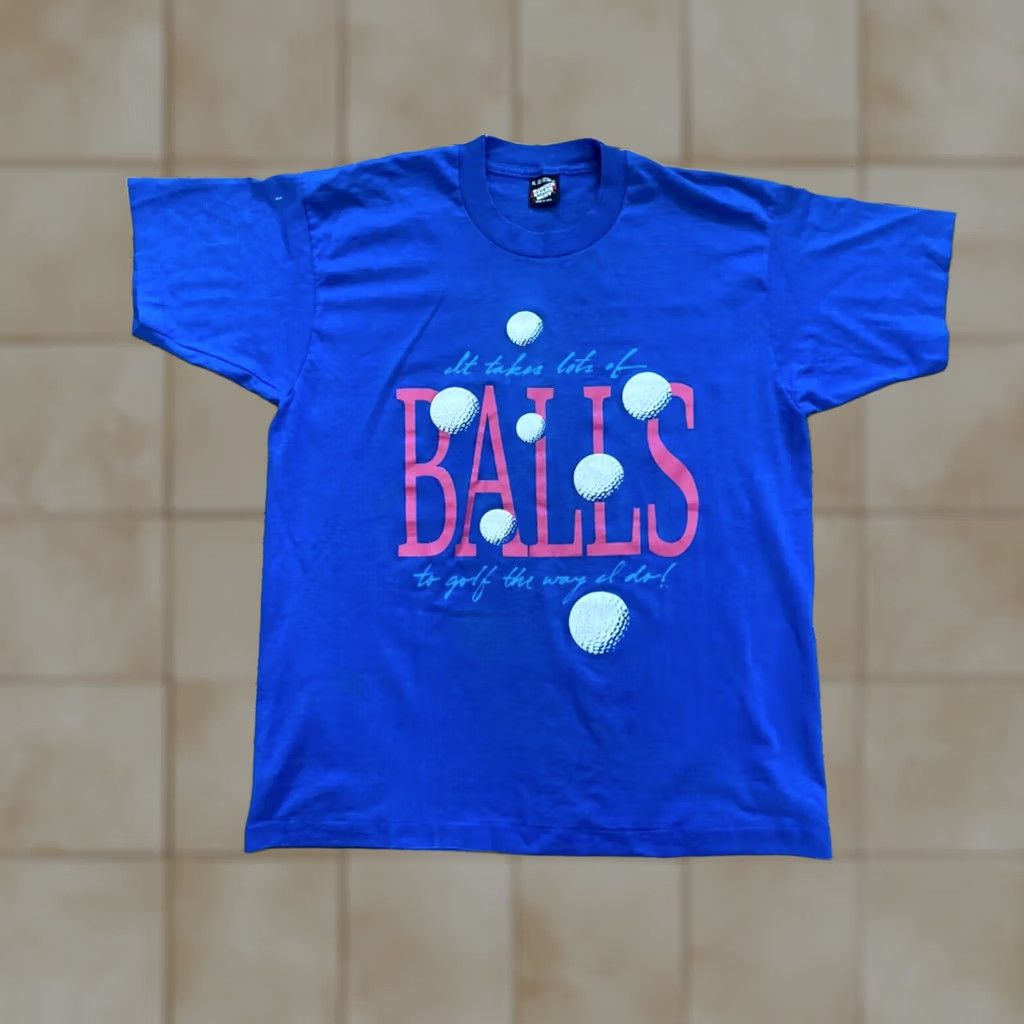 Vintage VTG Screen Stars Golf Joke Funny Shirt It Takes lots of Balls XL Mens T-Shirt 90s Seafoam Green Short Sleeve Crew Neck Vintage Size US XL / EU 56 / 4 - 1 Thumbnail