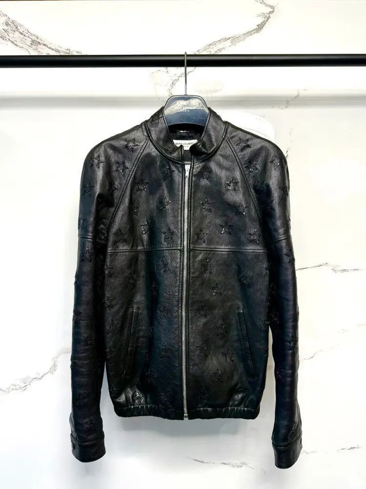 Sz 50 Saint Laurent Paris 15AW Star Pattern Leather Jacket