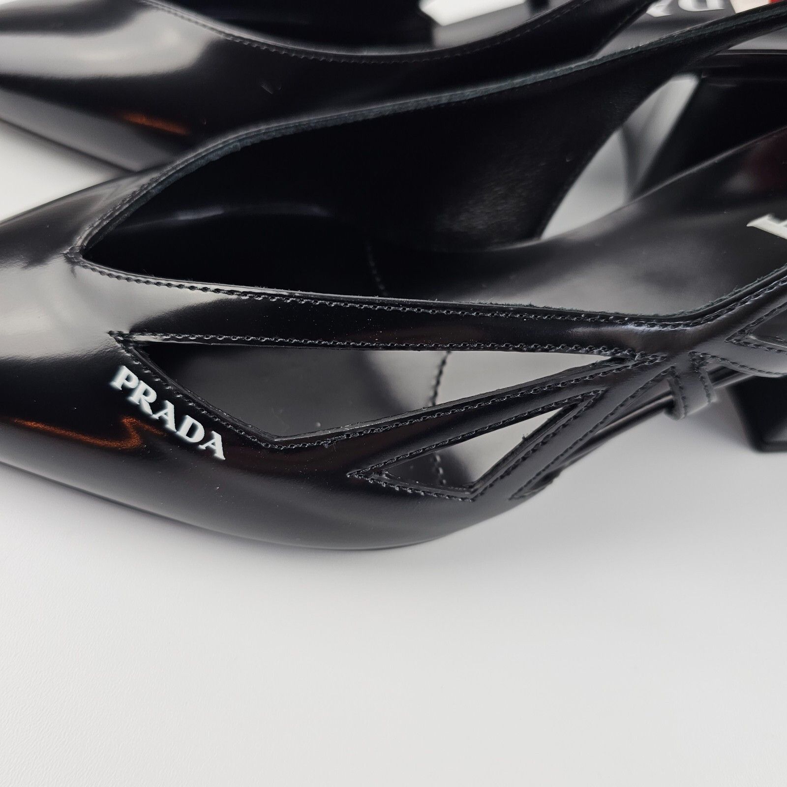 PRADA Cut-Out Black Leather 55mm Pumps New And Authentic
