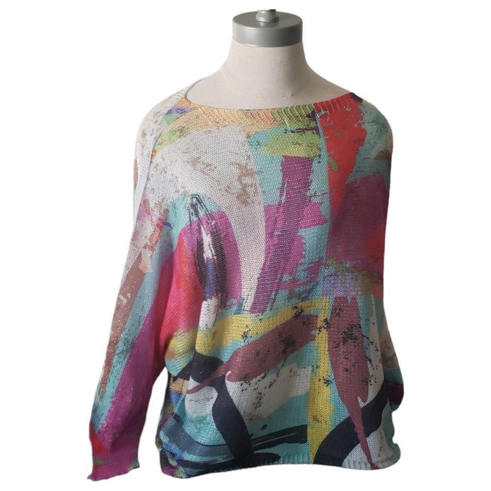 Designer CT890 Italian Ladies Abstract Colorful 3/4 Sleeve Sweater S Size S / US 4 / IT 40 - 1 Thumbnail