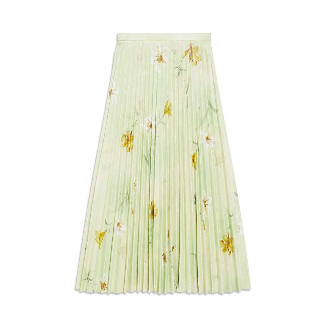 Balenciaga o1bcso1str0525 Lilies Printed Pleated Skirt in Multicolor Size 27" / US 4 / IT 40 - 1 Thumbnail
