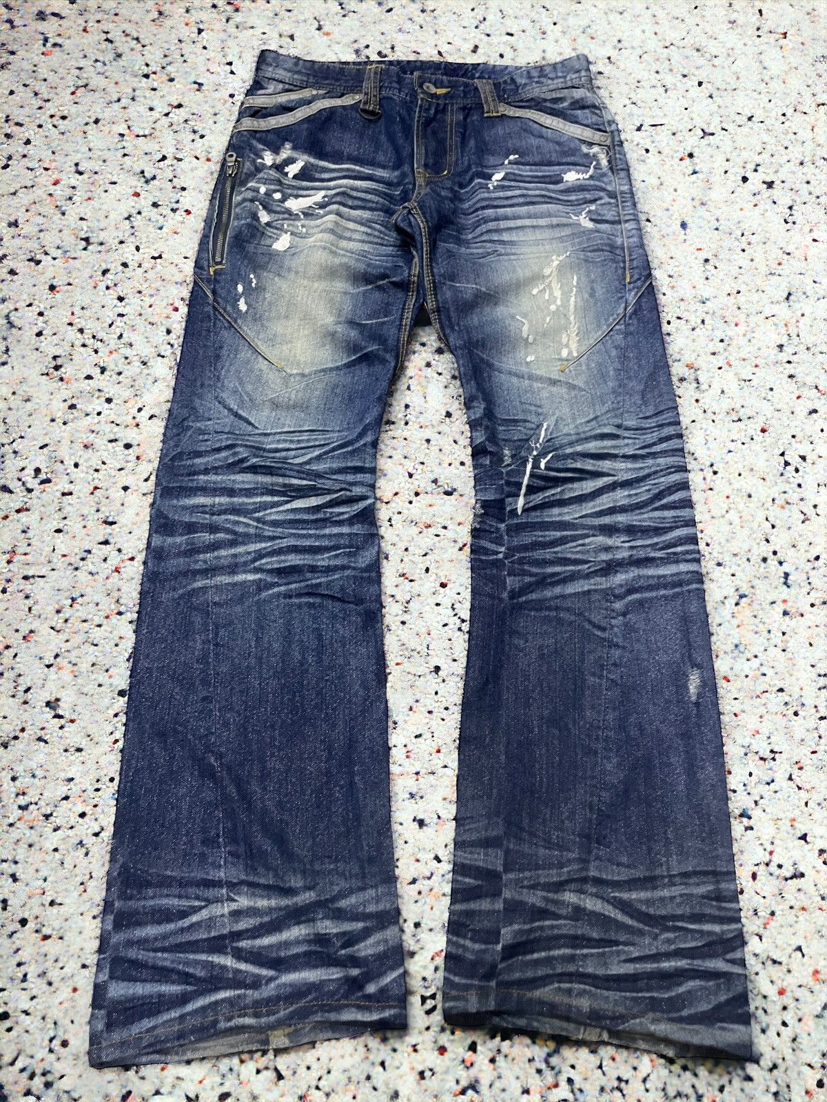 Japanese Brand × Junya Watanabe Hideaways Nicole Heavy Whiskers Shiny Blue Flared Jeans Size US 30 / EU 46 - 1 Thumbnail